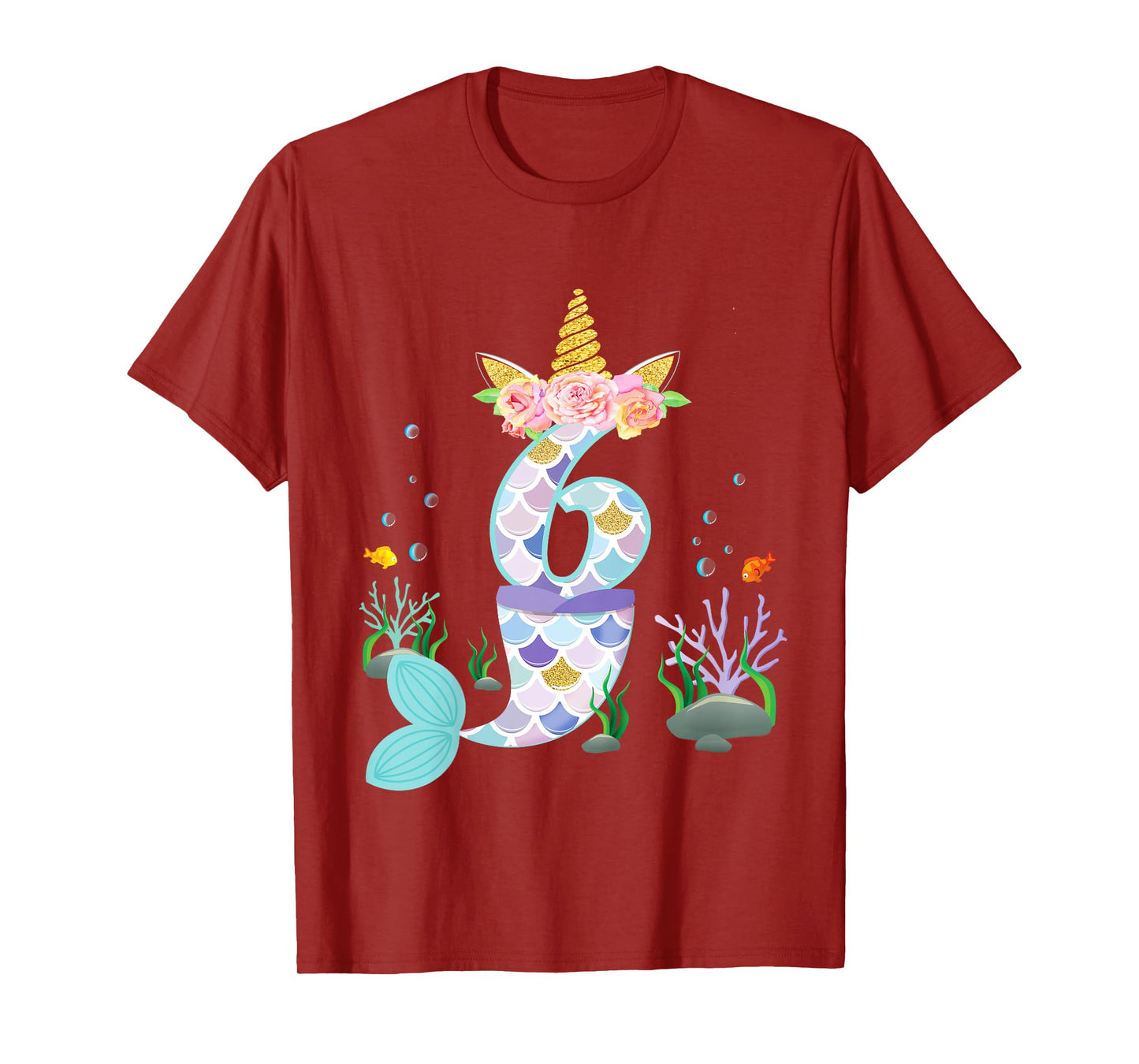 6 Year Old Unicorn Mermaid Birthday Tail Girl Theme 6th Gift T-Shirt
