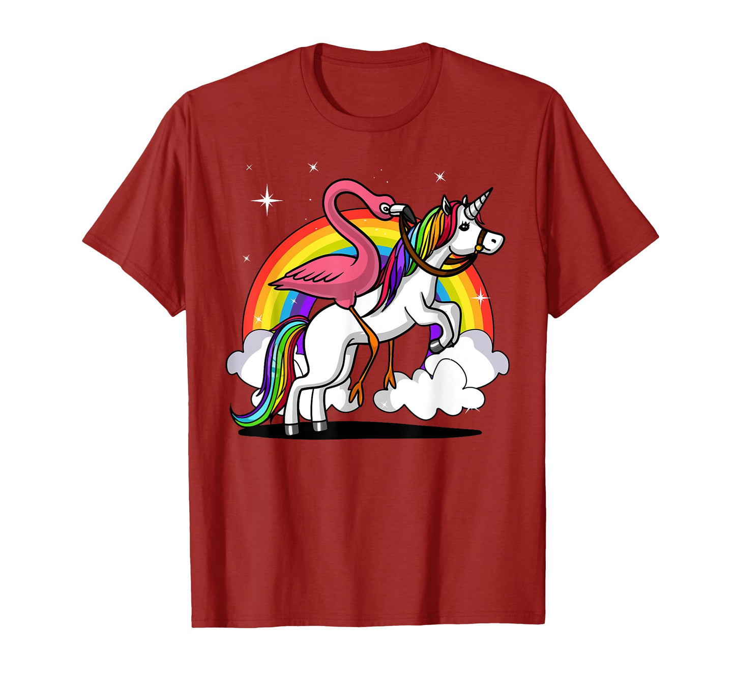 Flamingo Bird Riding Unicorn Magical Rainbow Kids Girls T-Shirt