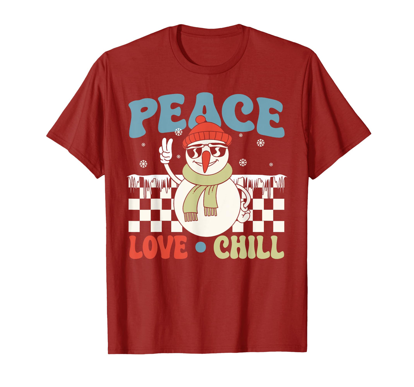 Snowman Peace Love Christmas Chill Hippie Snowman T-Shirt