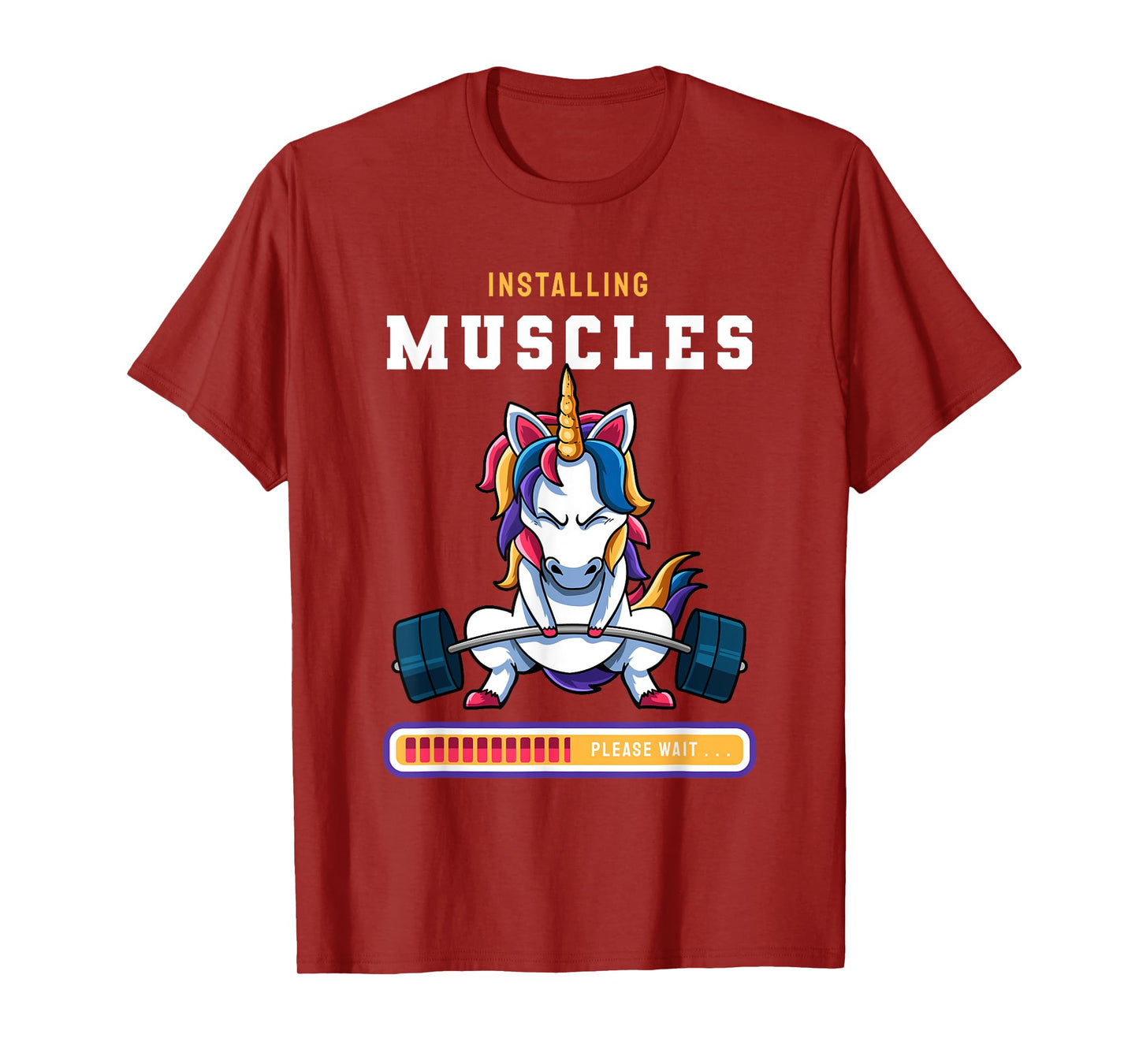 Funny Magical Unicorn Lifting Installing Muscles Loading App T-Shirt