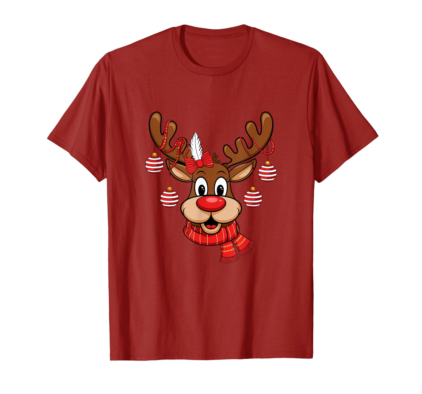 Cute Reindeer Christmas Red Nose Rudolph Xmas Kids Adult T-Shirt