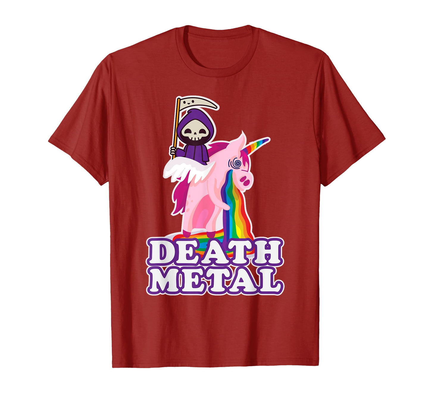 Funny Death Metal T-Shirt Grim Reaper Riding Unicorn Rainbow T-Shirt