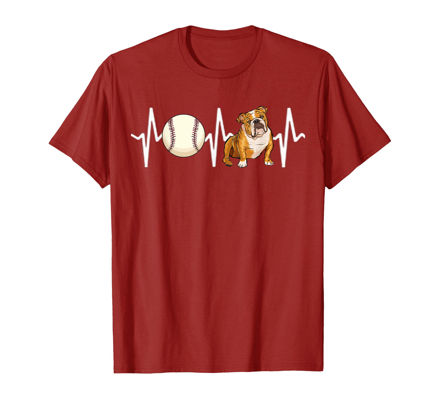 Baseball Bulldog Heartbeat Dog Lover T-Shirt