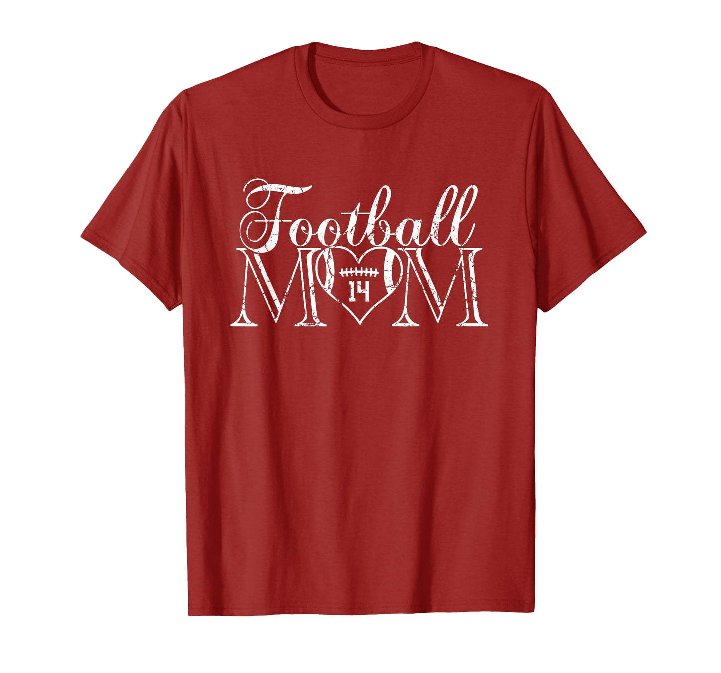 Football Mom Number 14 Football Heart #14 Game Day T-Shirt
