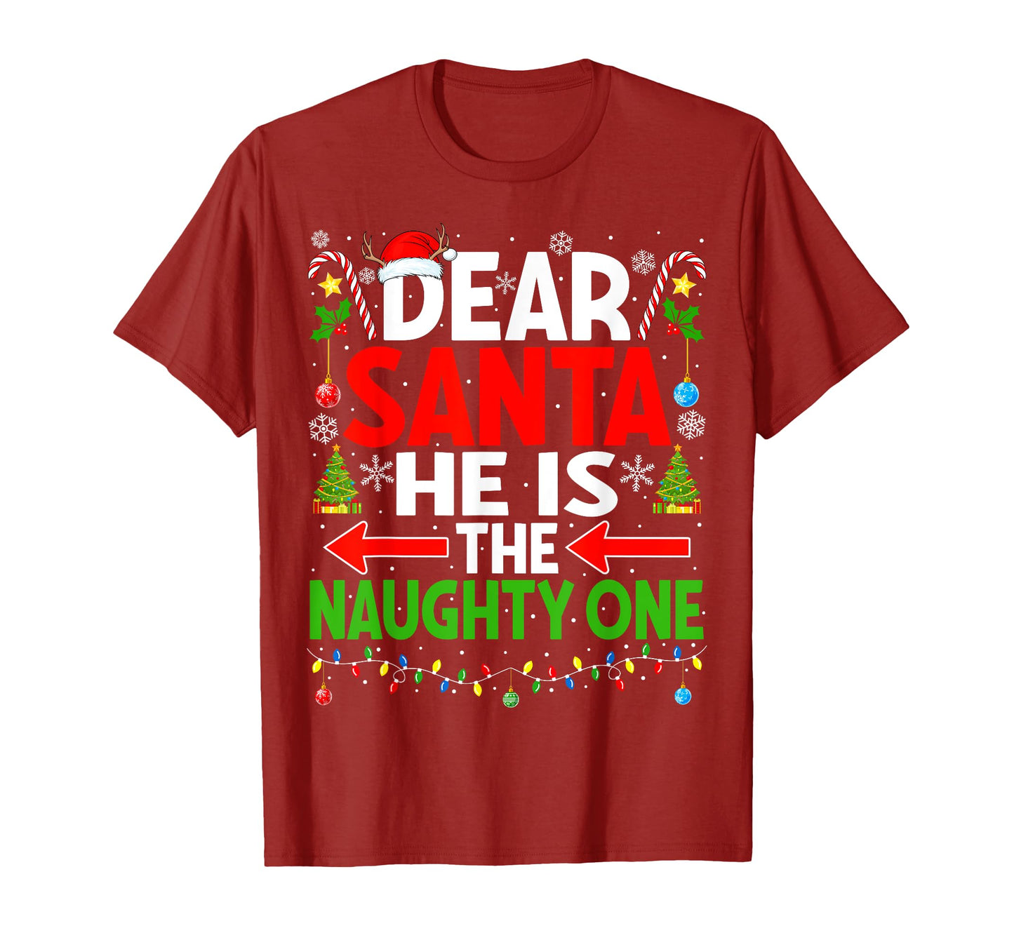 Dear Santa He's Naughty One Christmas Couple Pajama Couples T-Shirt