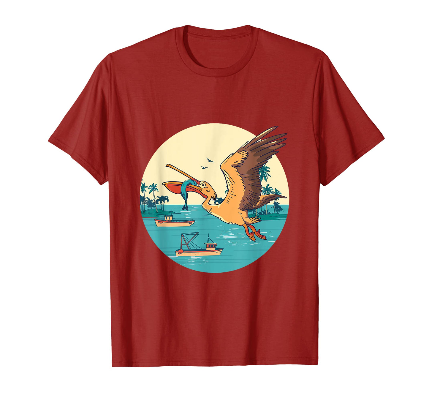 Pelican Bird Island Boat Fish Catch Tropical Bird Animal T-Shirt