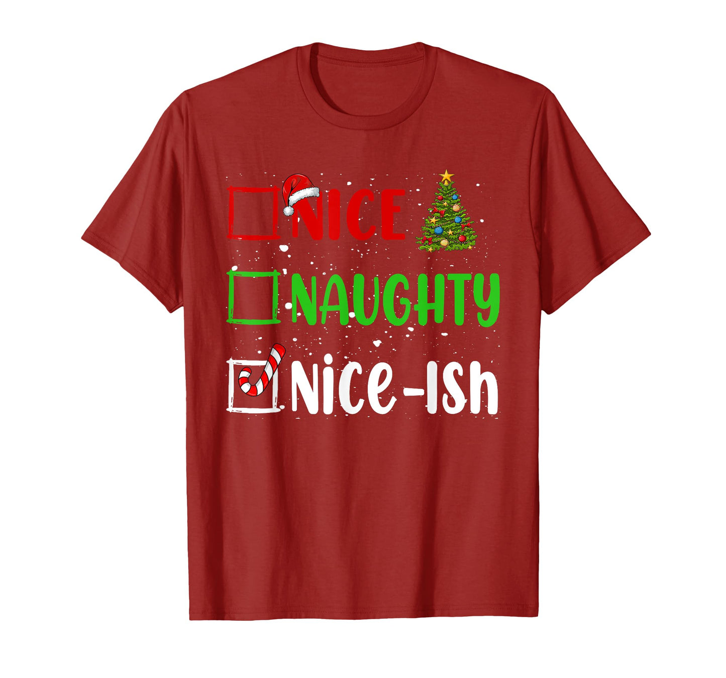 Nice Naughty List Funny Christmas List Unisex-Adults T-Shirt Black Small Holiday T-Shirt