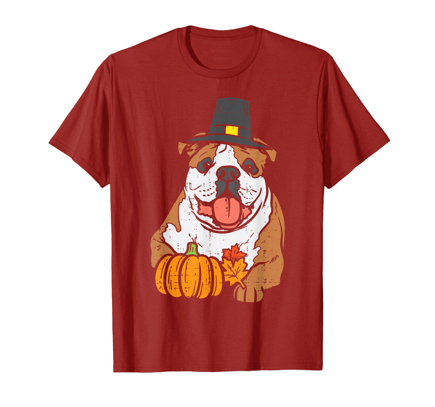 English Bulldog Pumpkin Leaf Thanksgiving Fall Halloween Dog T-Shirt