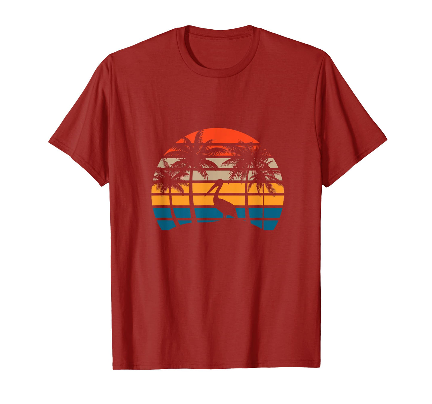 Retro Sunset Pelican Vintage Beach Bird with Palm Trees Men Women T-Shirt