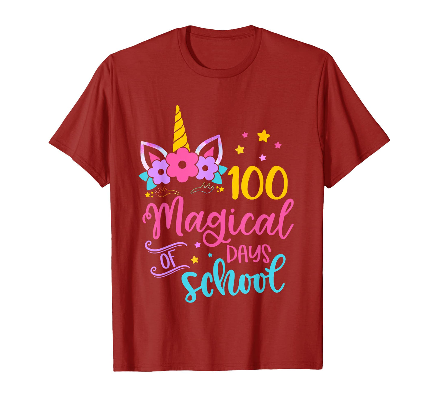 Unicorn Happy 100th Day 100 Magical Days Of School Girls Kid T-Shirt