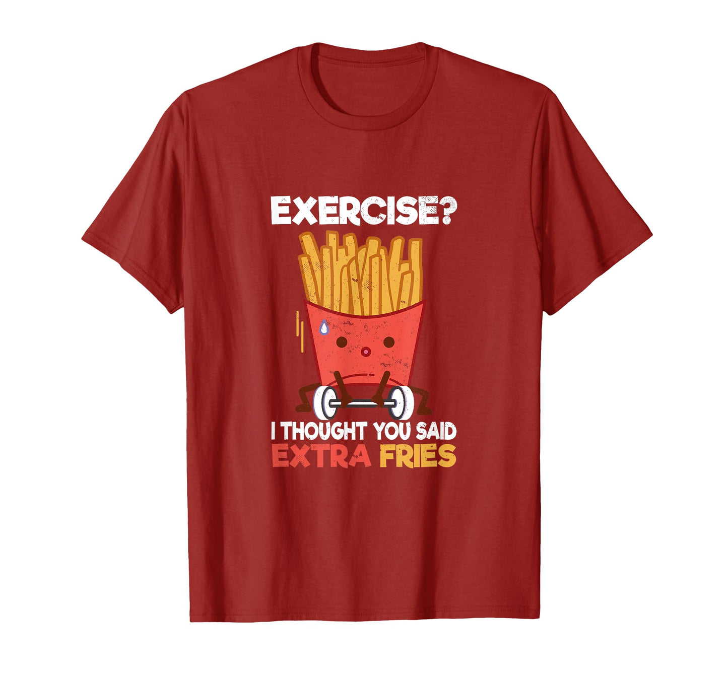 Potato French Fries Fast Food Hamburger Designs Unisex-Adults T-Shirt Black Small Crew Neck Short Sleeve Classic Fit T-Shirt Exercise? I thought you said Extra Fries Fast Food Potato