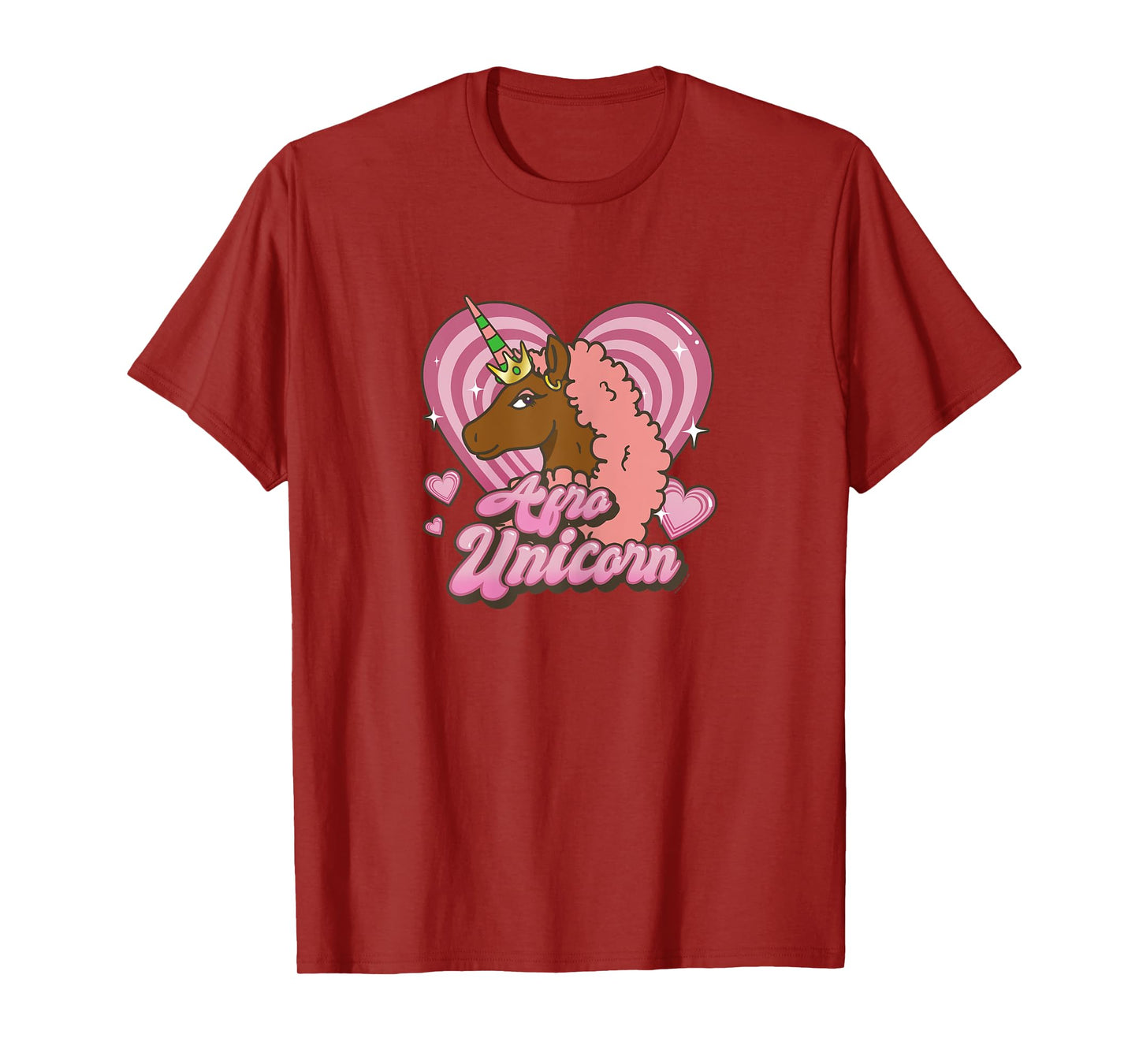 Afro Unicorn Unique Pink Mane Heart Shaped Portrait T-Shirt