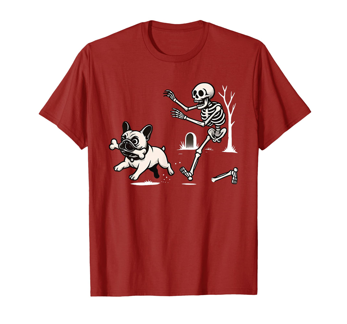 Halloween French Bulldog Skeleton Chasing Dog T-Shirt