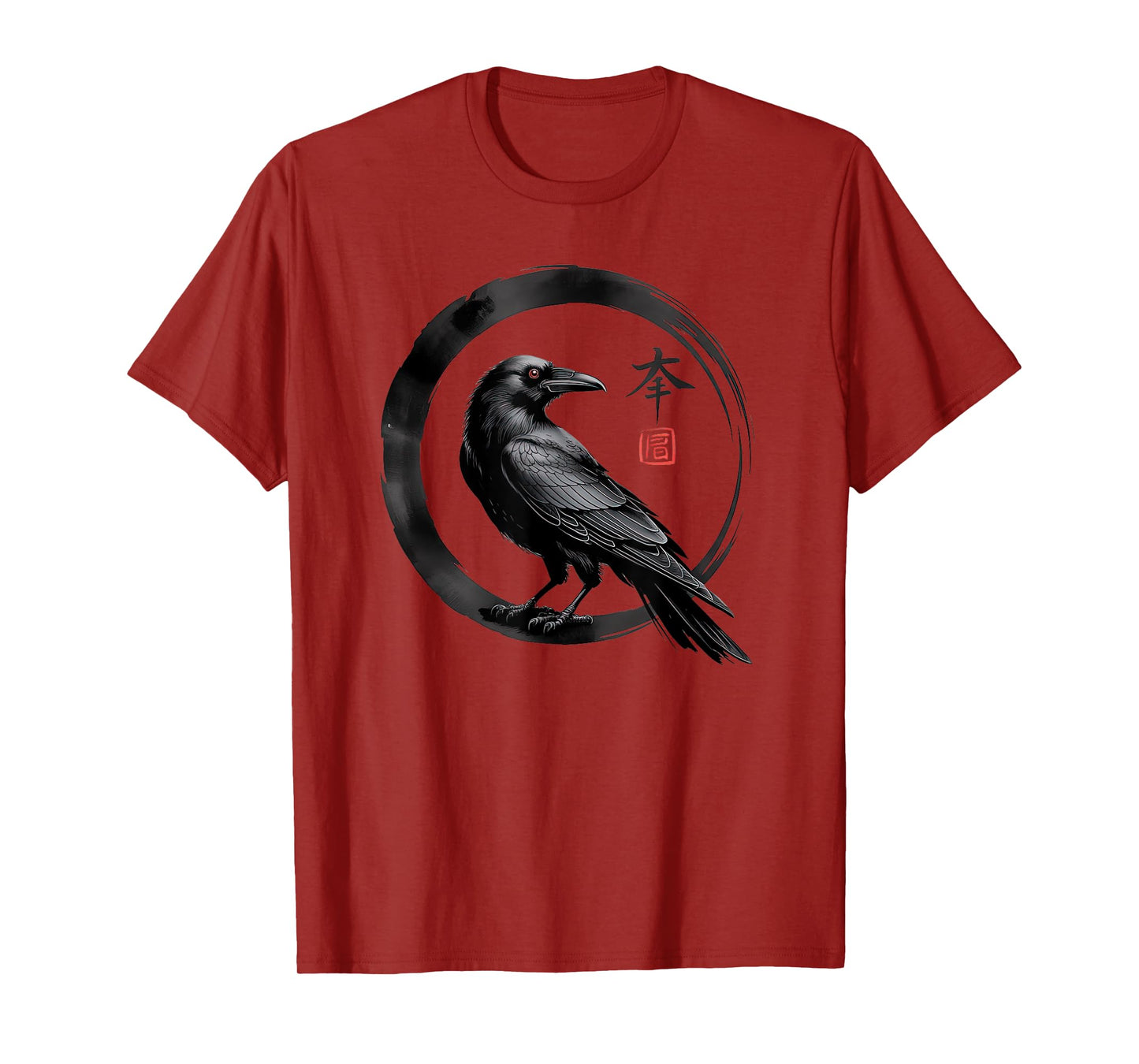 Japanese Sumi-e Black Raven Flying Crow with Cherry Blossom T-Shirt