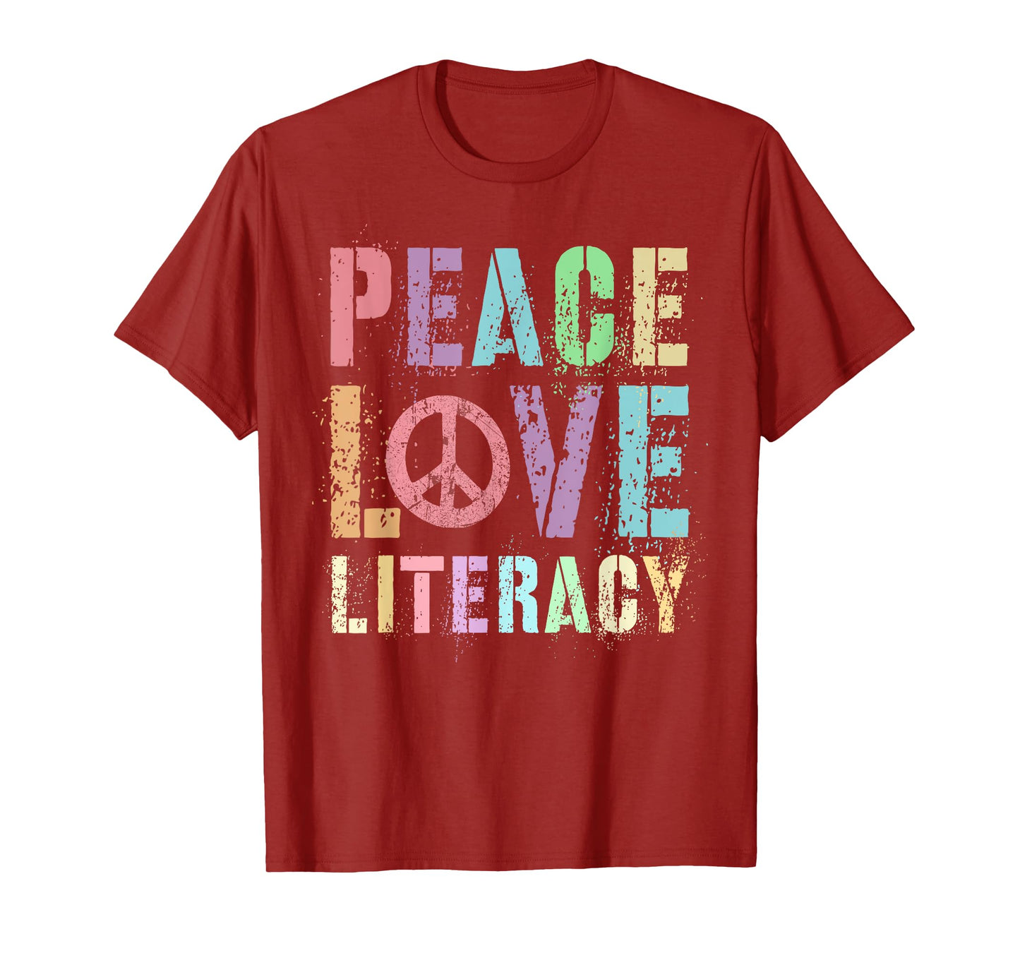 Groovy PEACE LOVE LITERACY Teacher Library Reading Preschool Men Women Girls Kids T-Shirt