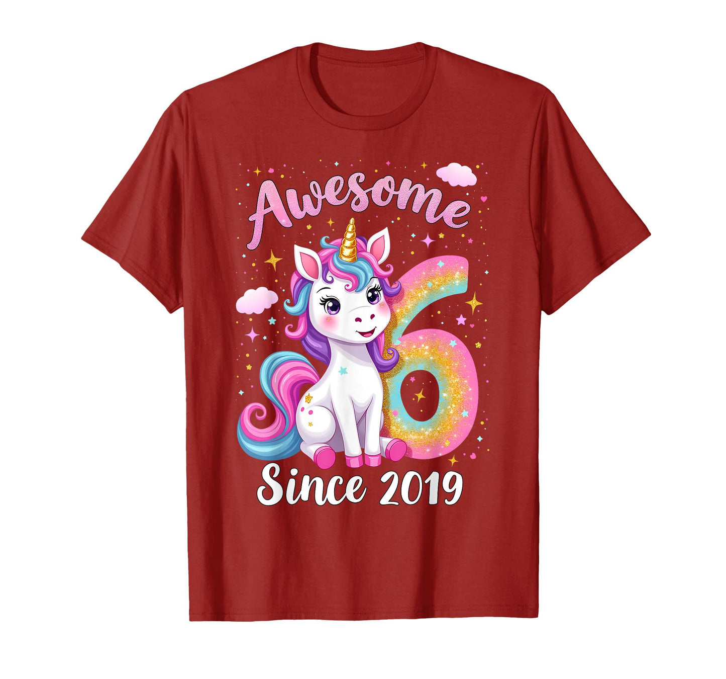 Awesome 6 Since 2019 Unicorn 6th Birthday Party Girls Outfit T-Shirt