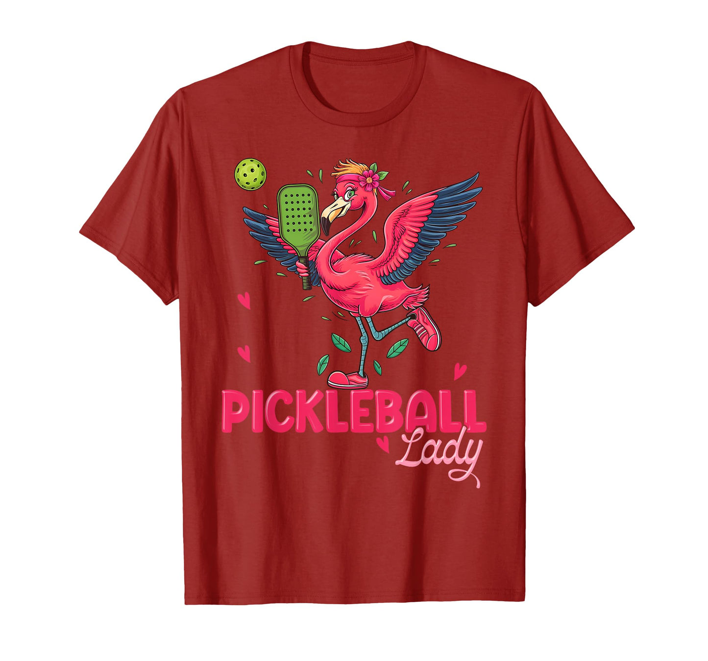 Pickleball Lady Flamingo Holding a Pickleball Paddle Funny T-Shirt