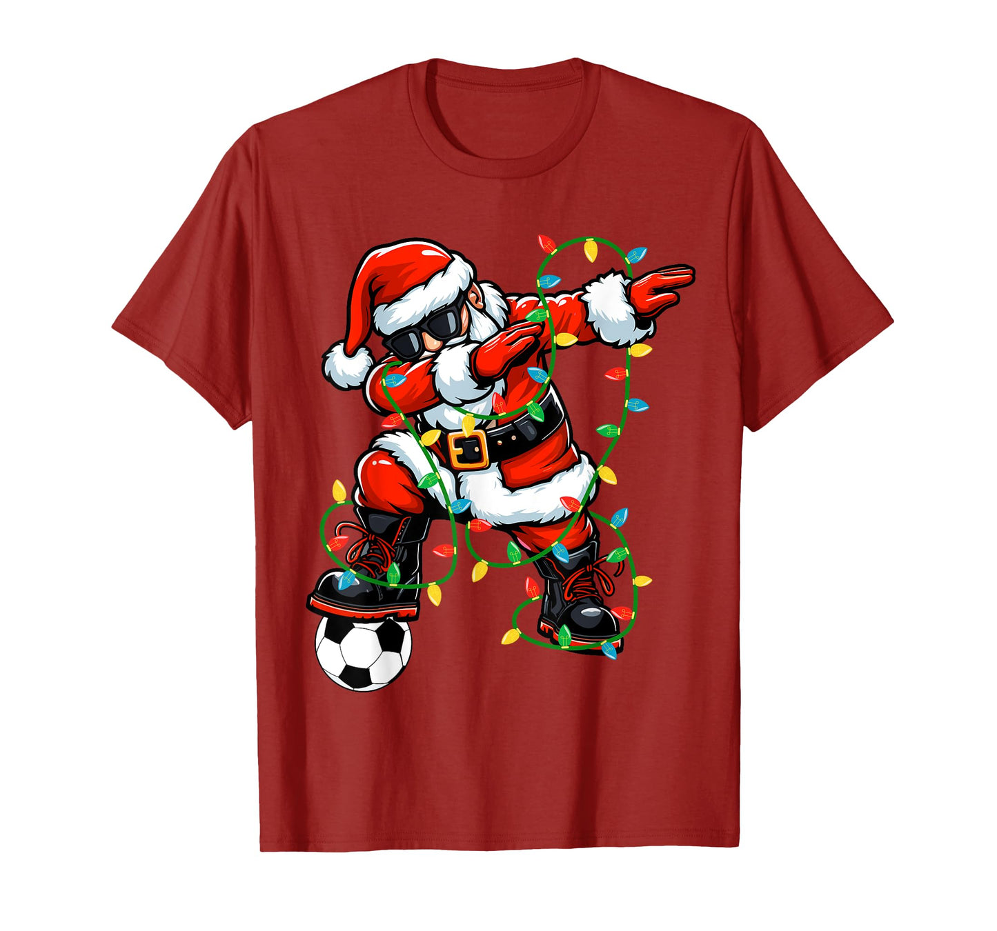 Dabbing Santa Soccer Christmas Lights Xmas Soccer Player T-Shirt