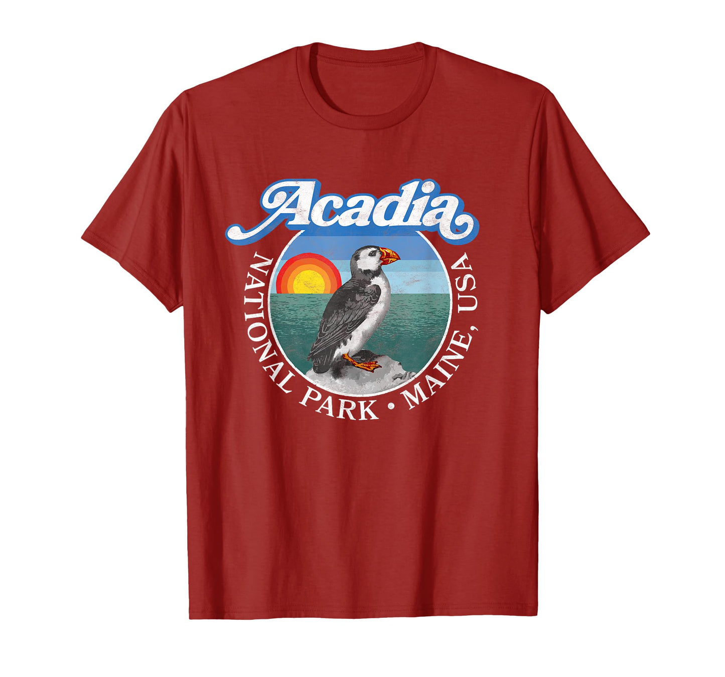 Retro Acadia National Park Vintage Maine Puffin T-Shirt