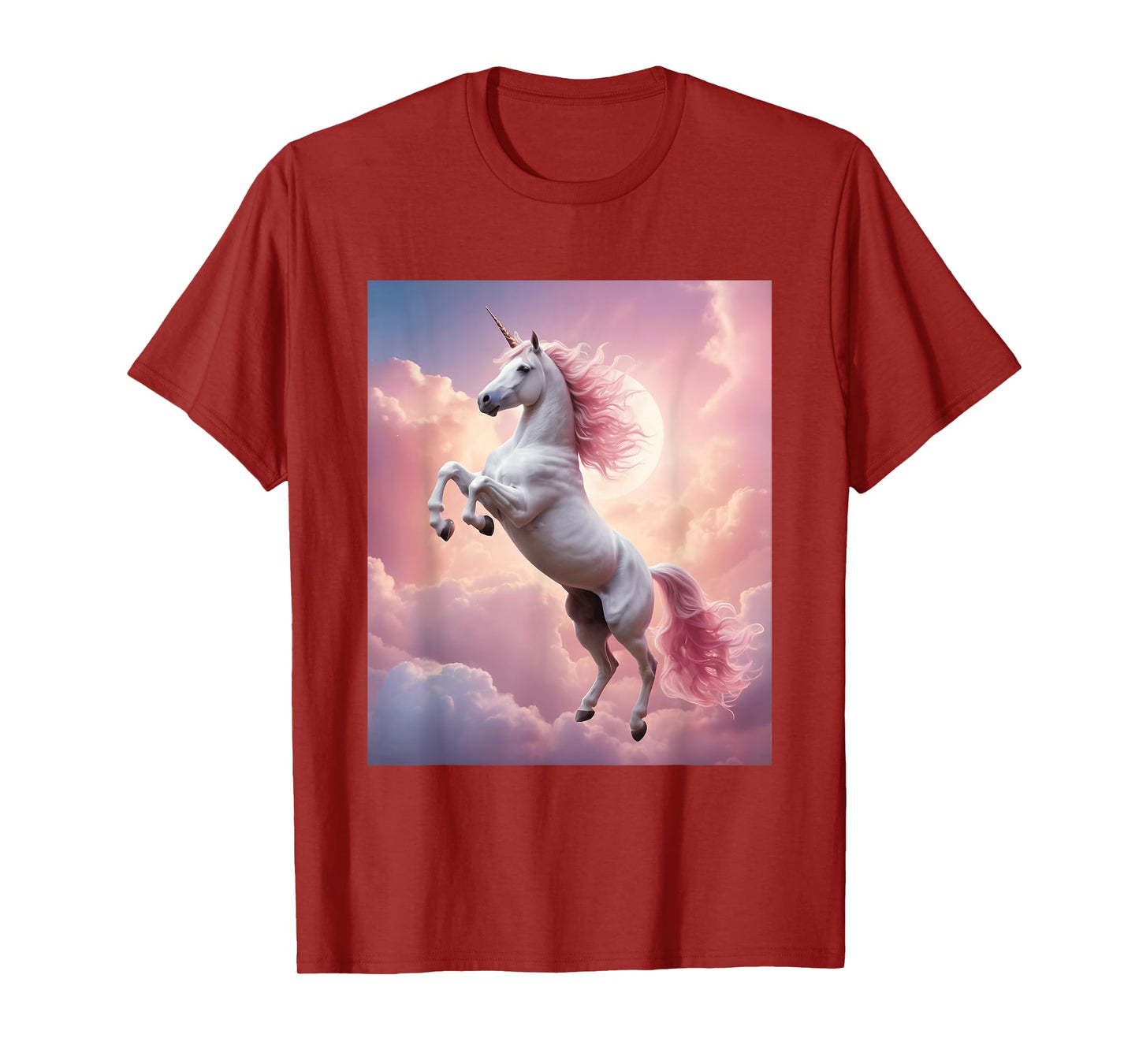 Unicorn Fantasy Magical Cute Pink Clouds Design Print T-Shirt