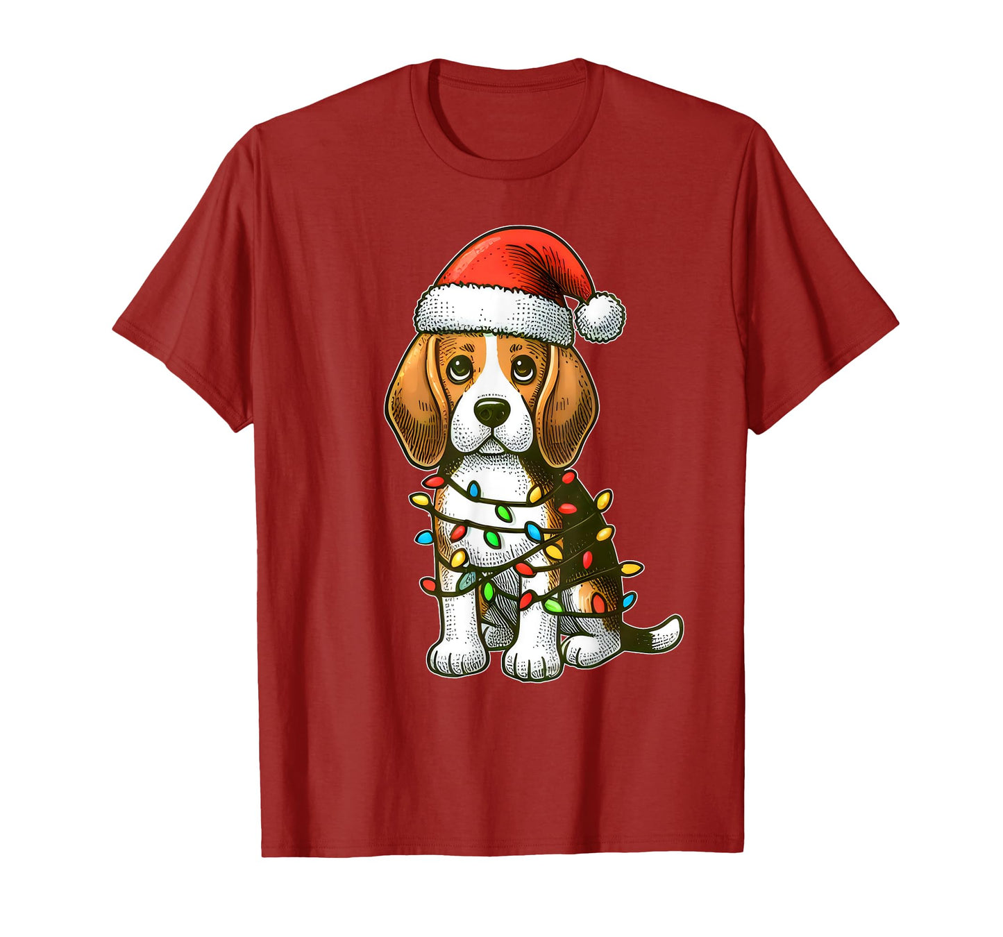 Merry Christmas Beagle Santa Christmas Lights Dog Xmas Tree T-Shirt