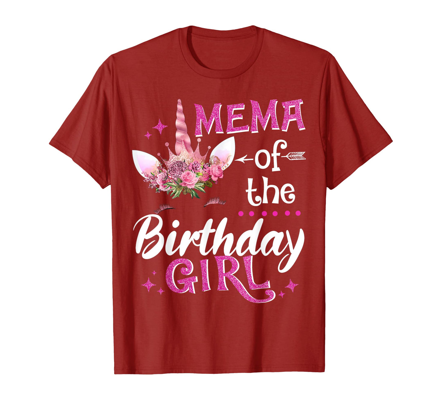 Mema Of The Birthday Girl Unicorn Flower Grandma T-Shirt
