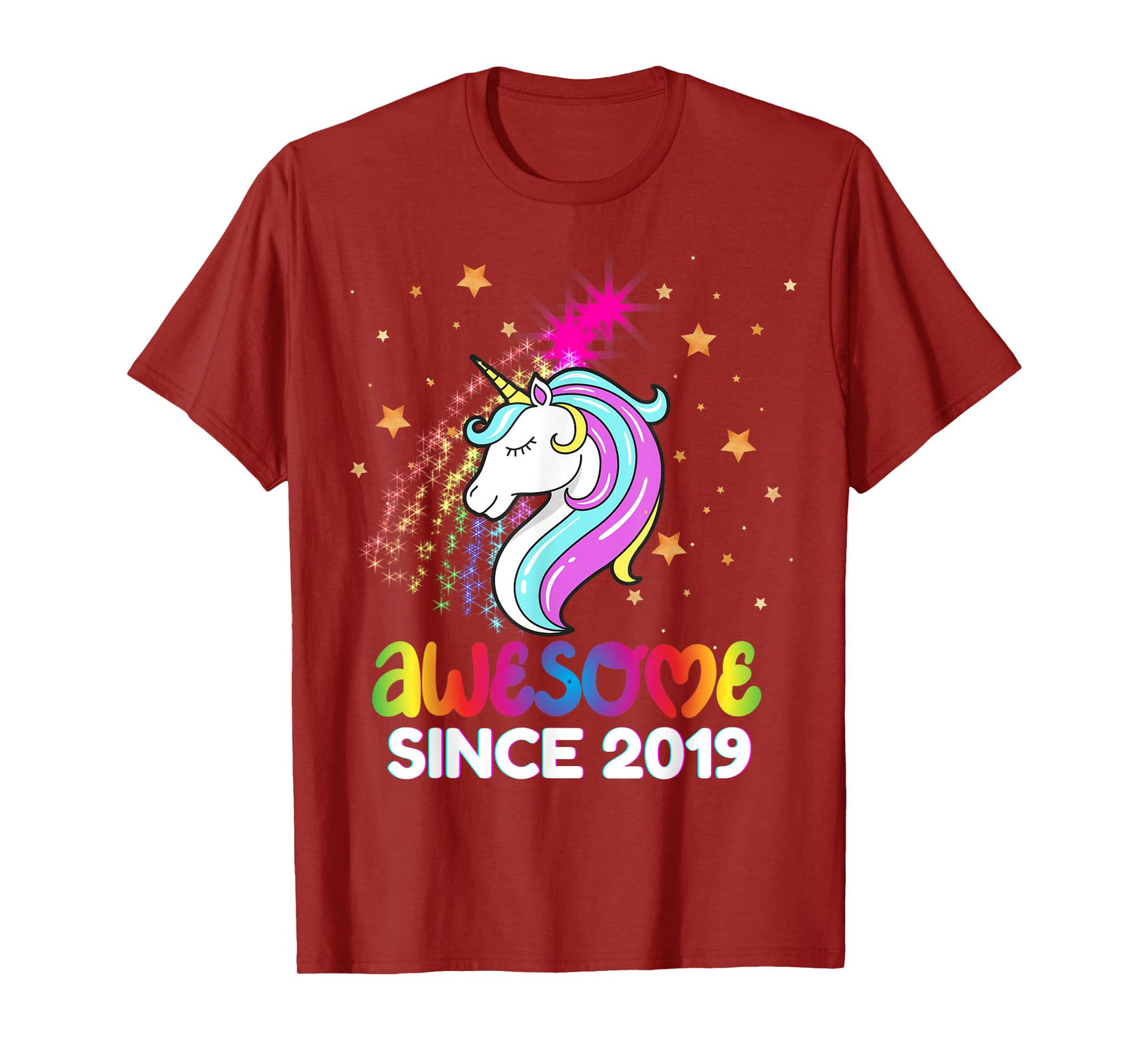Fourth 5th Birthday Awesome Since 2019 Rainbows and Unicorn T-Shirt