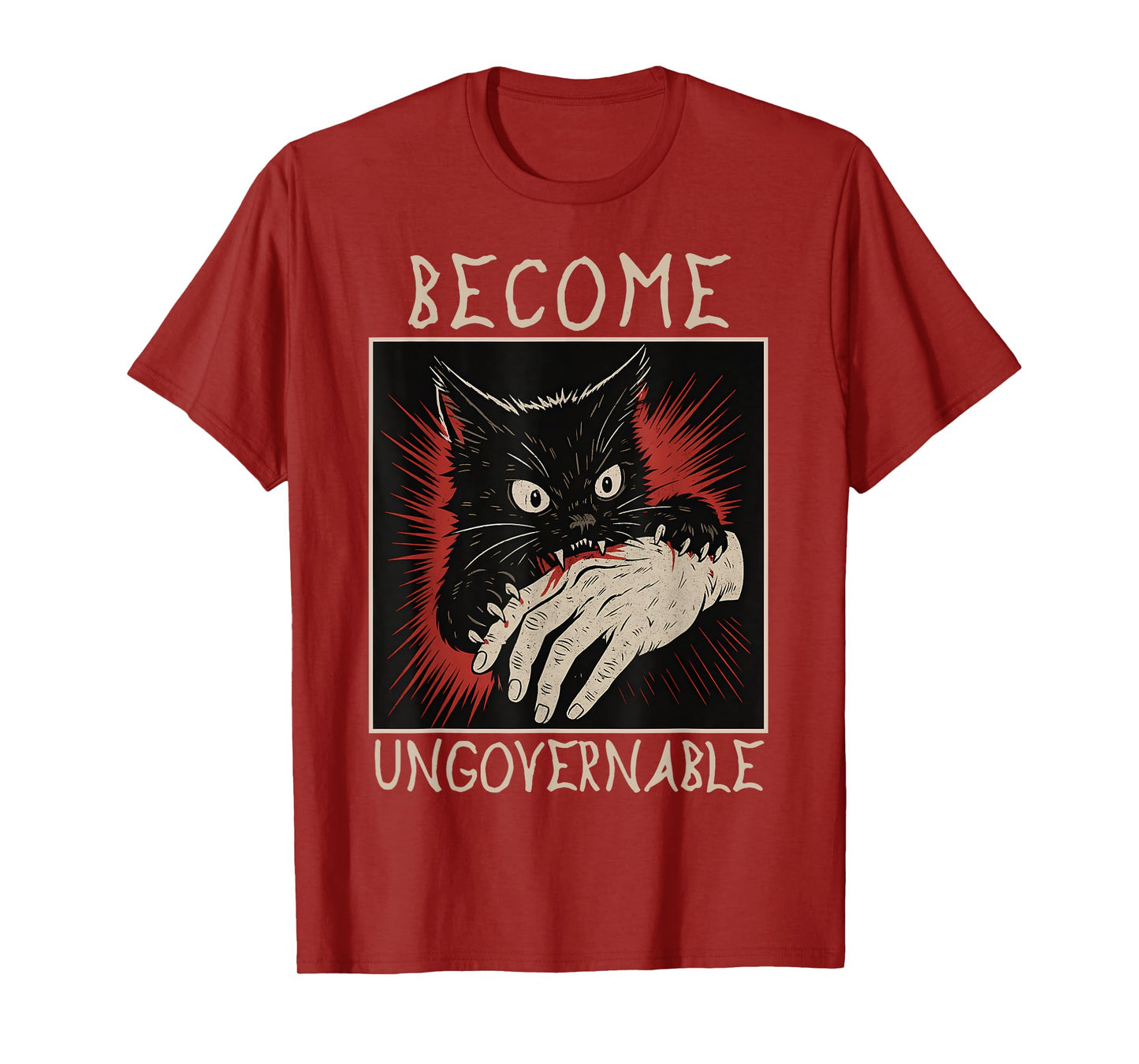 Become Ungovernable - Black Cat Biting Hand Funny Meme T-Shirt