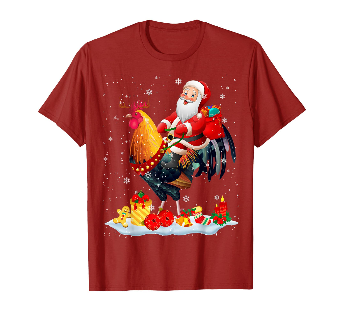 Santa Riding Chicken Reindeer Christmas Santa Chicken Lover T-Shirt