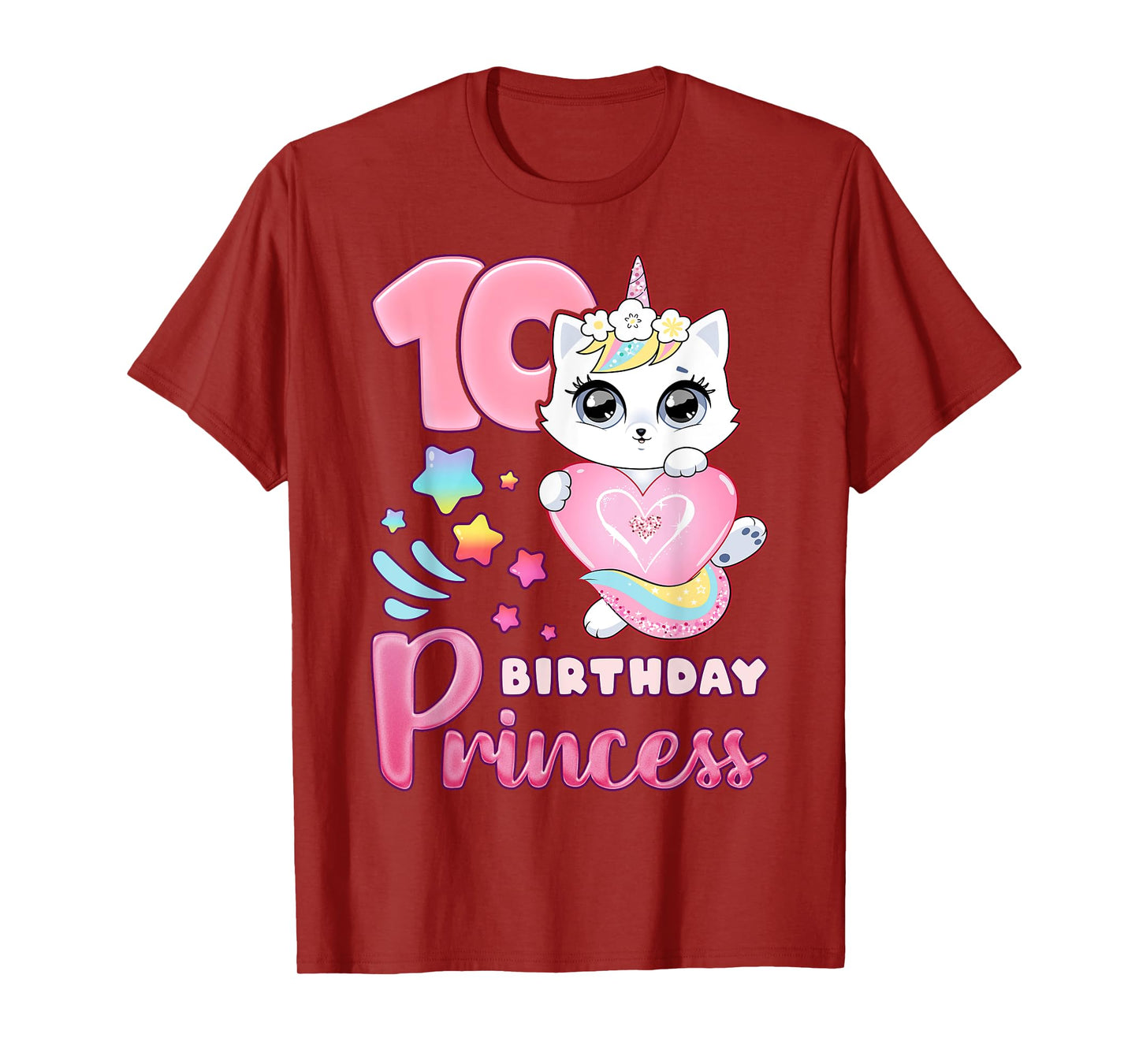 Girl, 10th birthday, unicorn cat, number 10 T-Shirt
