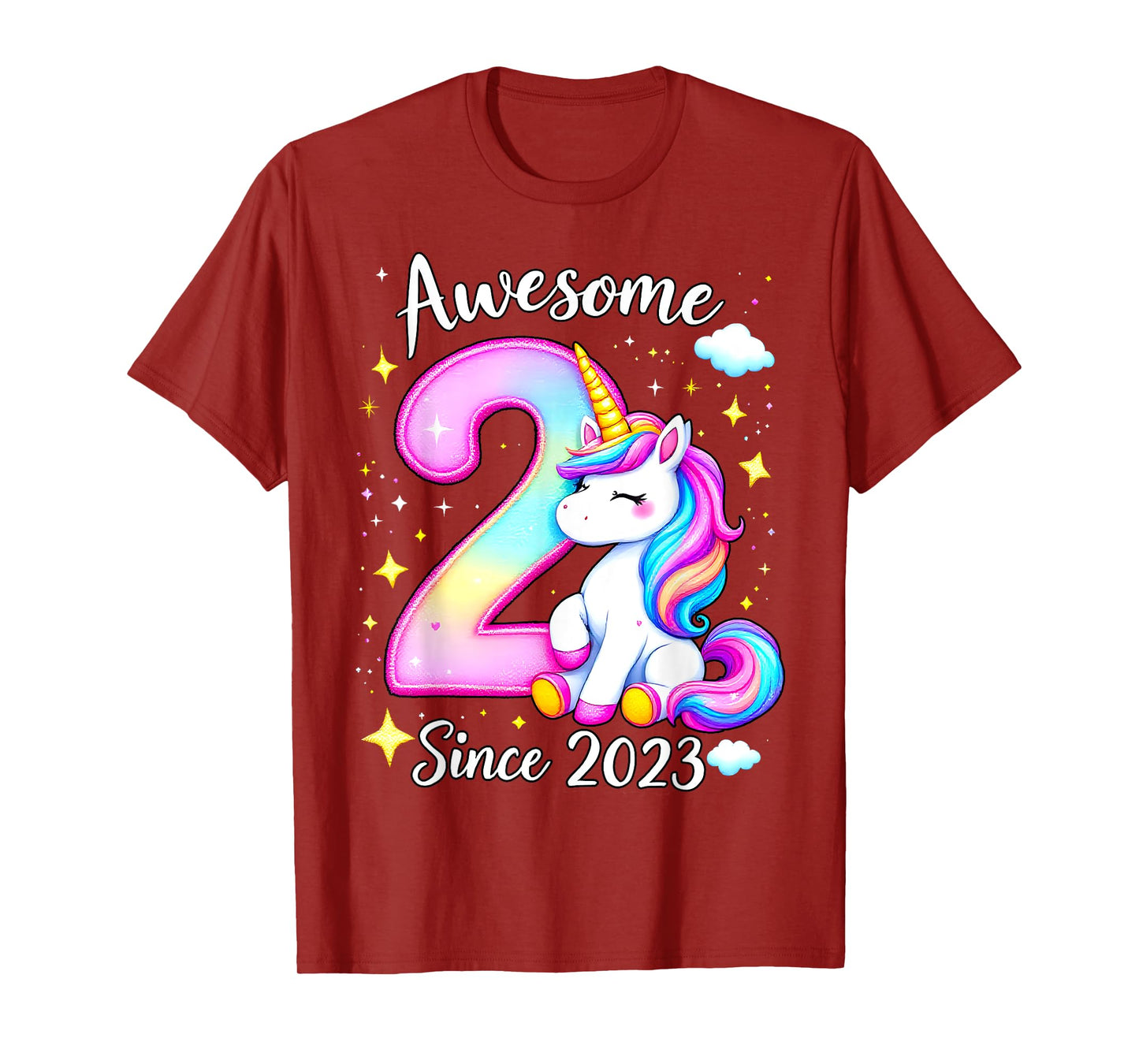 Awesome 2 Since 2023 Unicorn 2th Birthday Party Girls Outfit T-Shirt