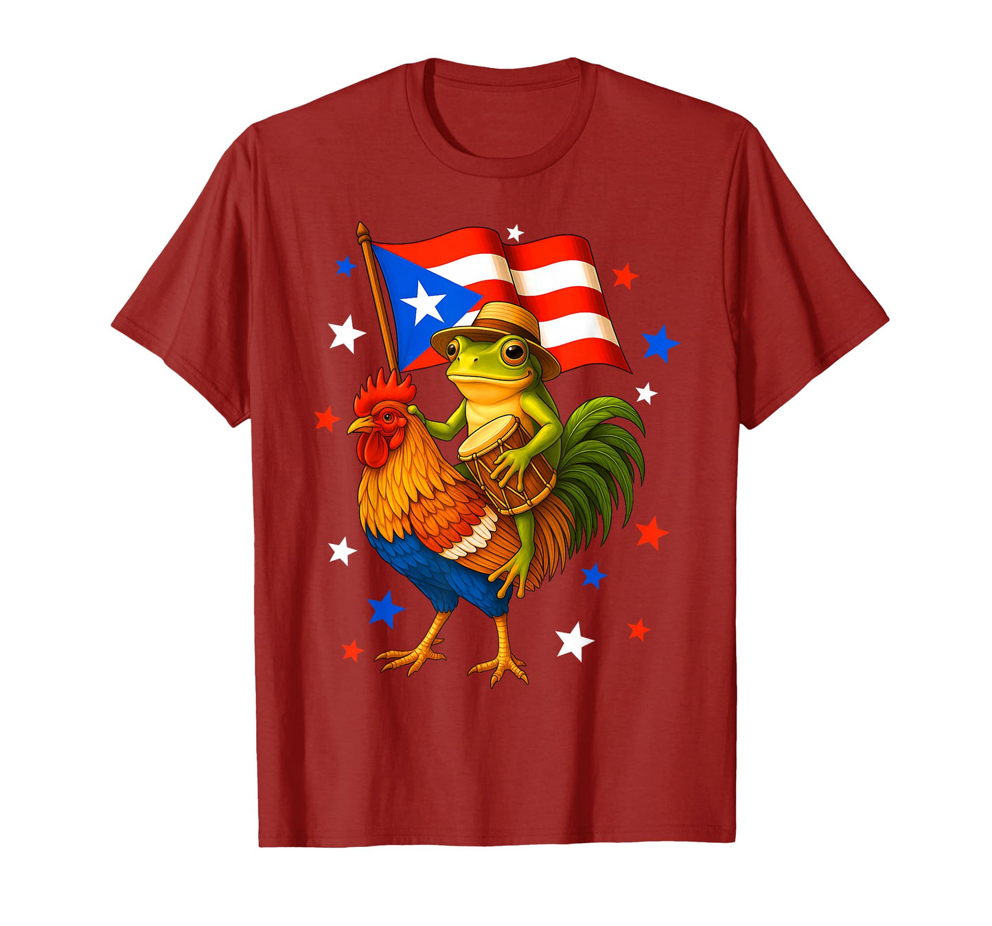 Coqui Frog Riding Chicken & Drum Boricua Flag Puerto Rico T-Shirt