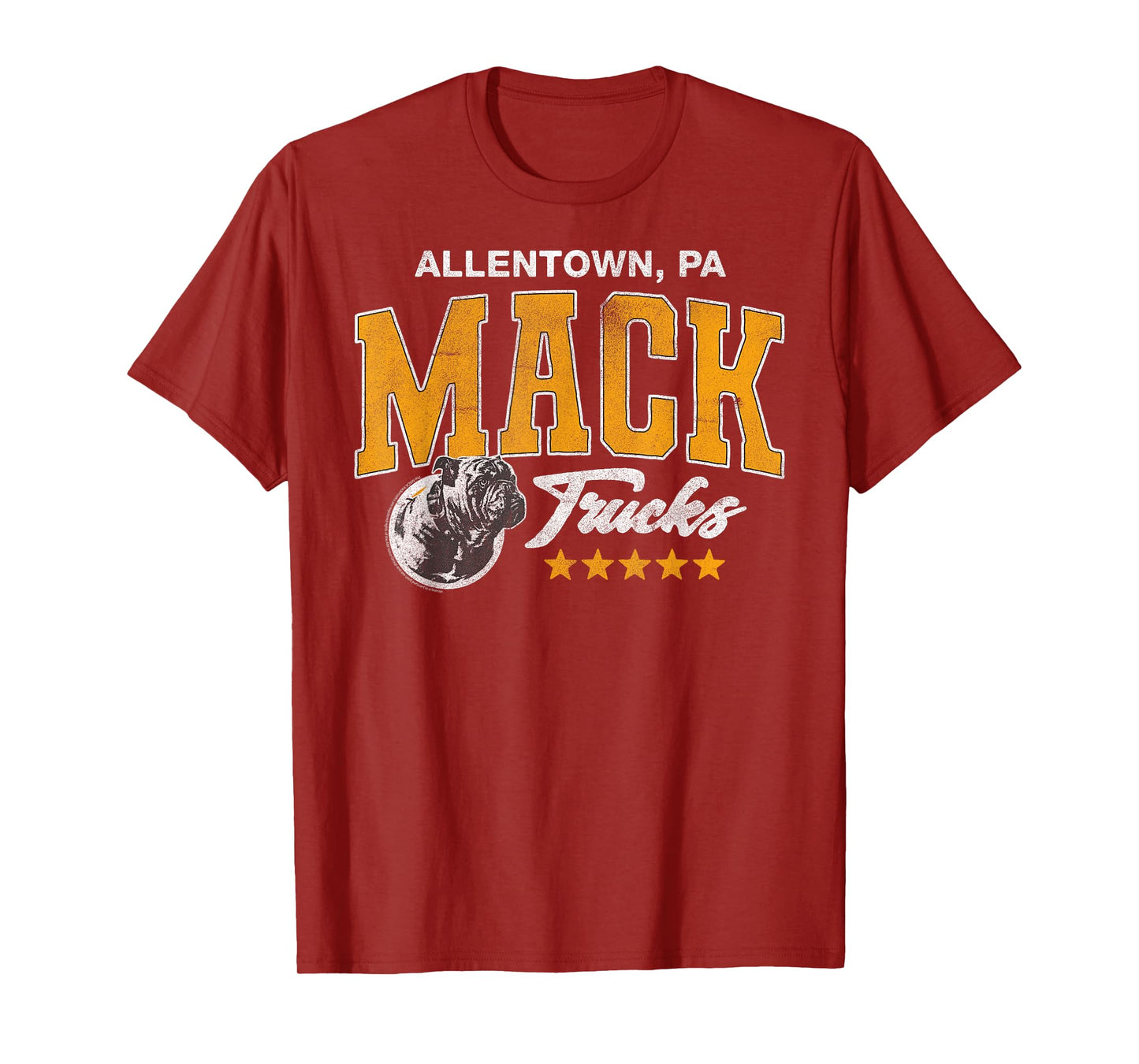 Mack Trucks Yellow and White Vintage Bulldog Logo Trucker T-Shirt