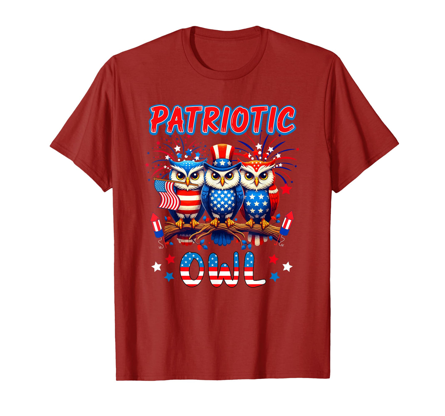 Patriotic Owl Three Cute Birds 4th Of July US Flag T-Shirt