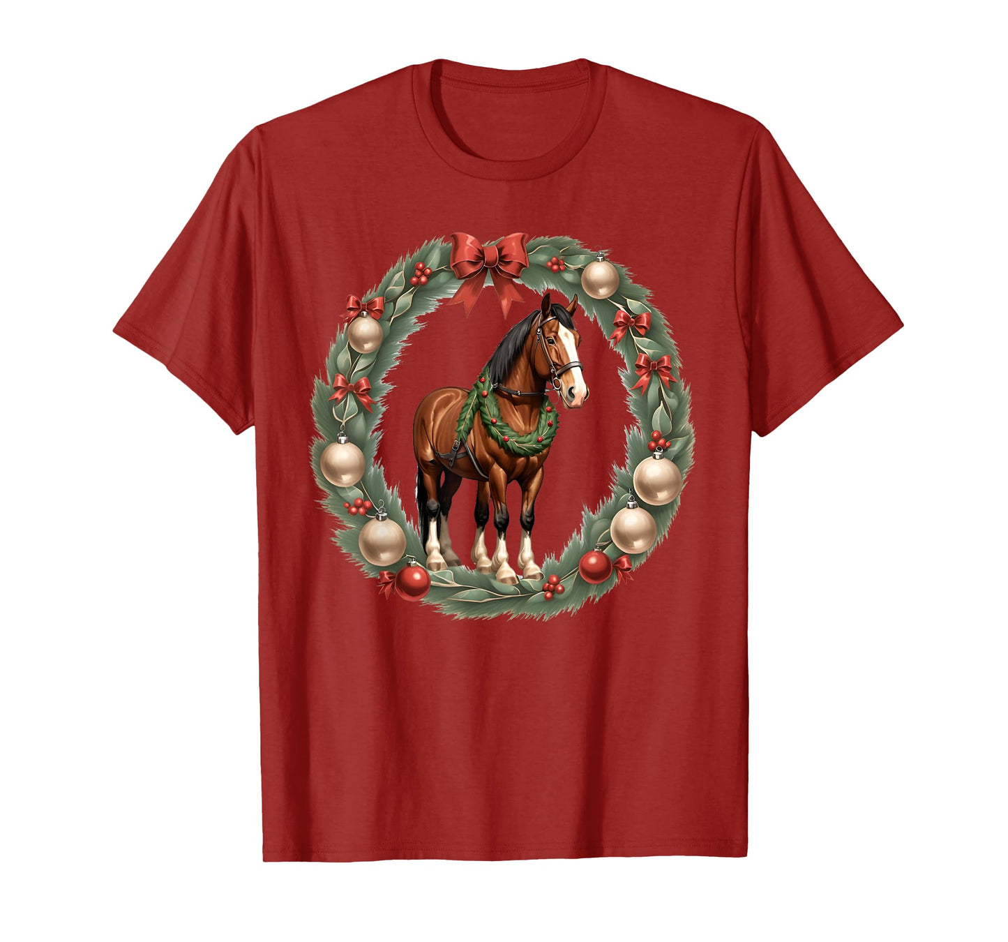 Clydesdale Christmas Horses & A X-Mas Wreath T-Shirt