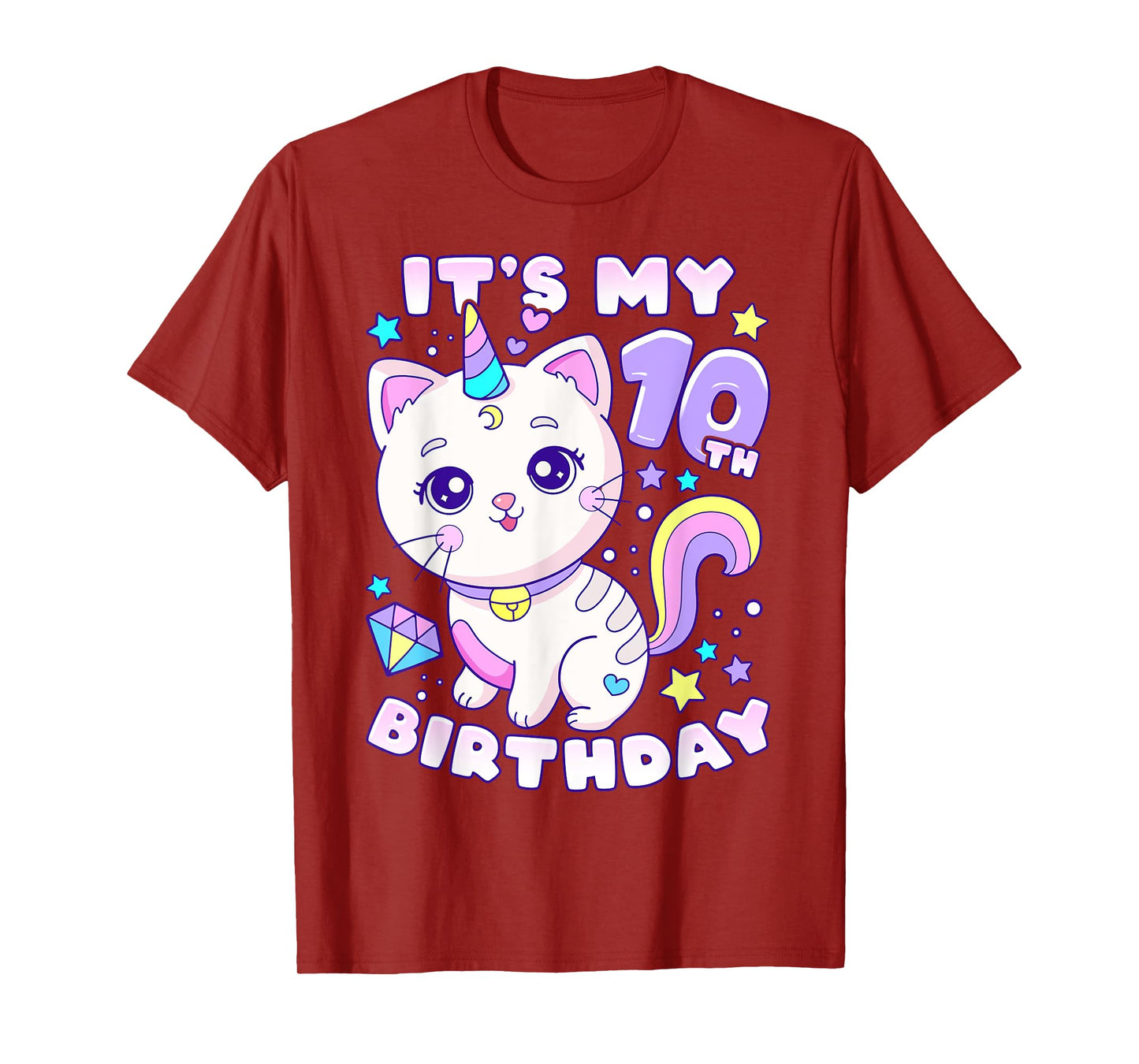 Birthday girl 10 years old, cat, unicorn, 10th birthday T-Shirt