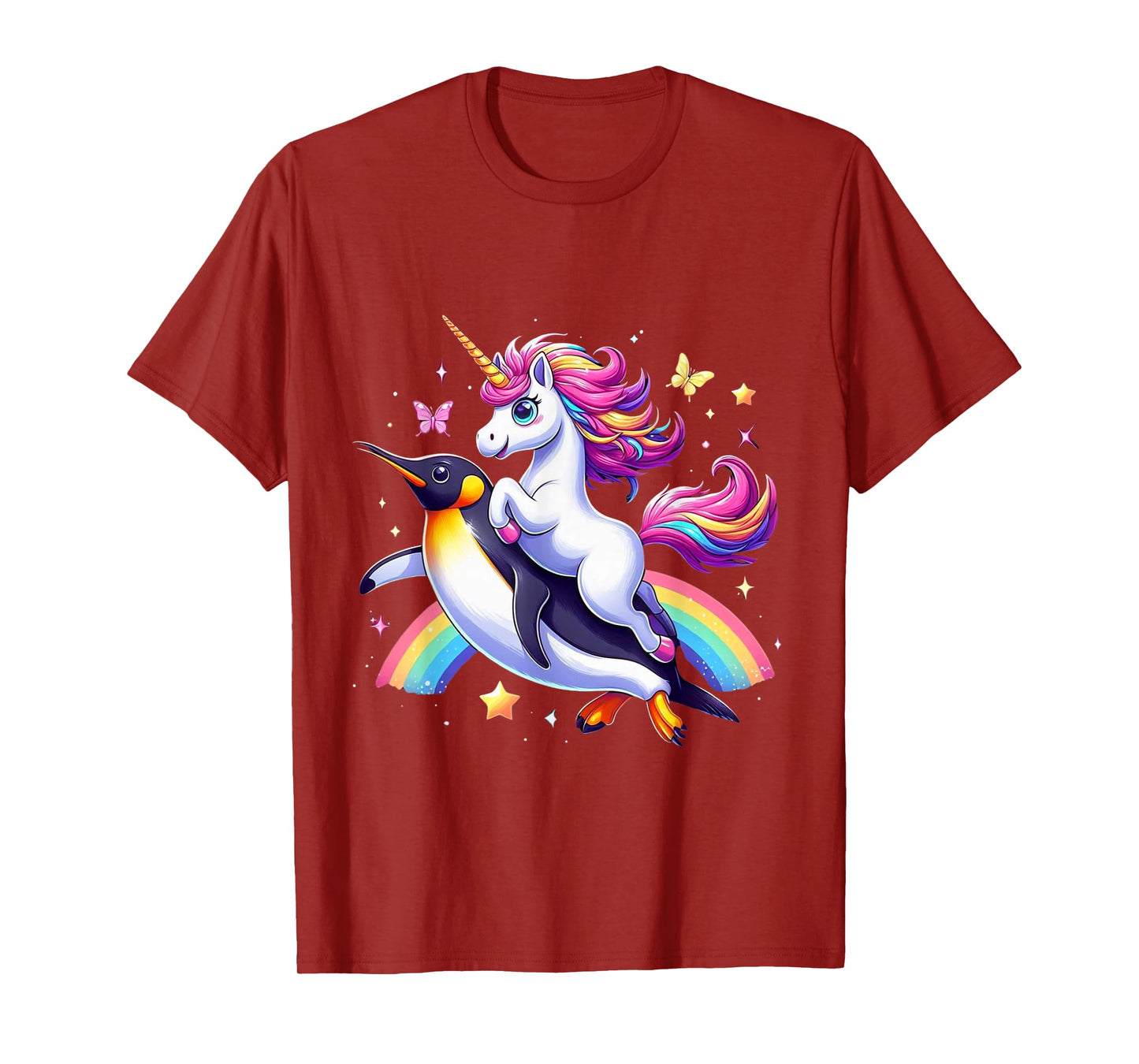 Unicorn Riding Penguin Boys Girls Men Women Kids Rainbow T-Shirt