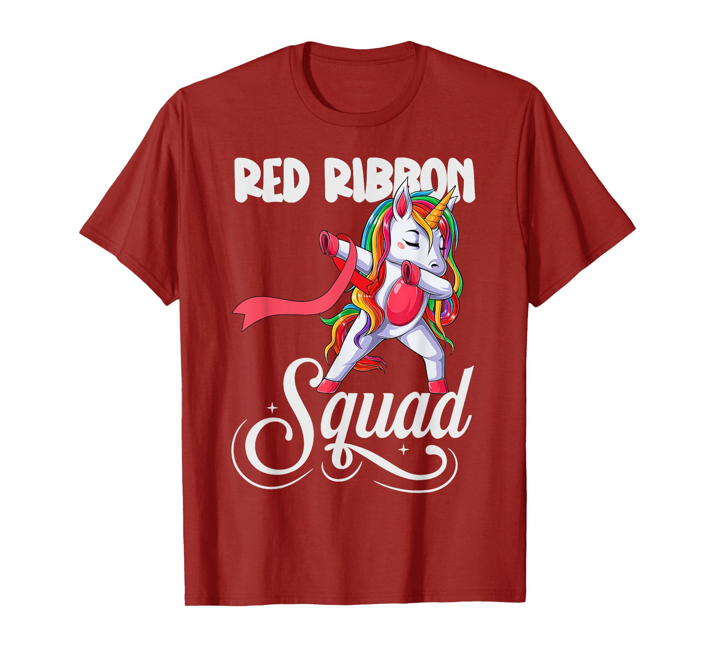 Dabbing unicorn We Wear Red For Red Ribbon Week Awareness T-Shirt