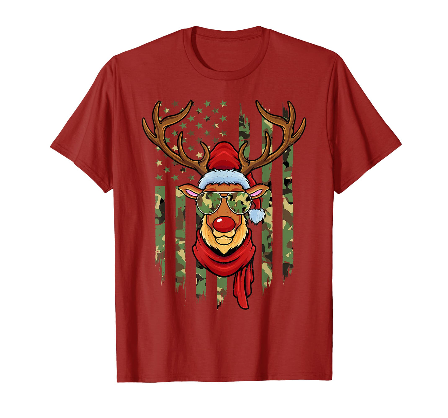 Patriotic Reindeer Camo American Flag Veteran Christmas T-Shirt