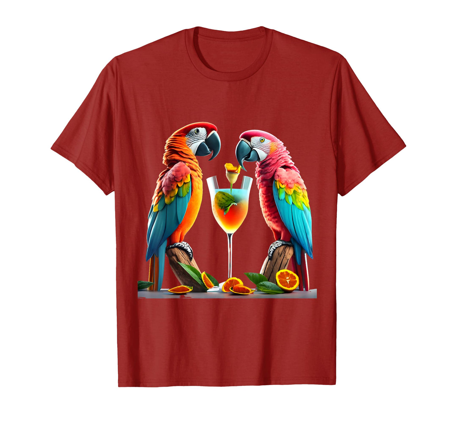 Parrots drinking a Margarita cocktail Summer Beach Vacation T-Shirt for Men Women