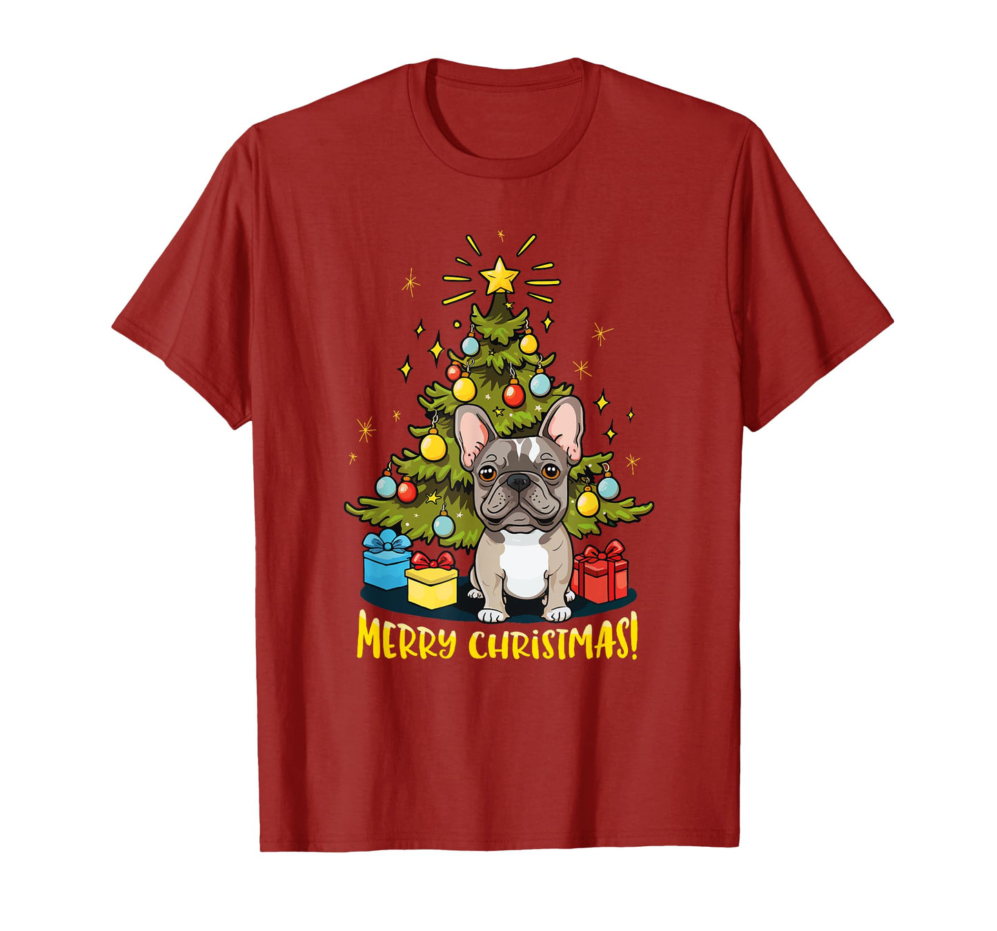 Funny French Bulldog With Christmas Tree - Merry Christmas T-Shirt