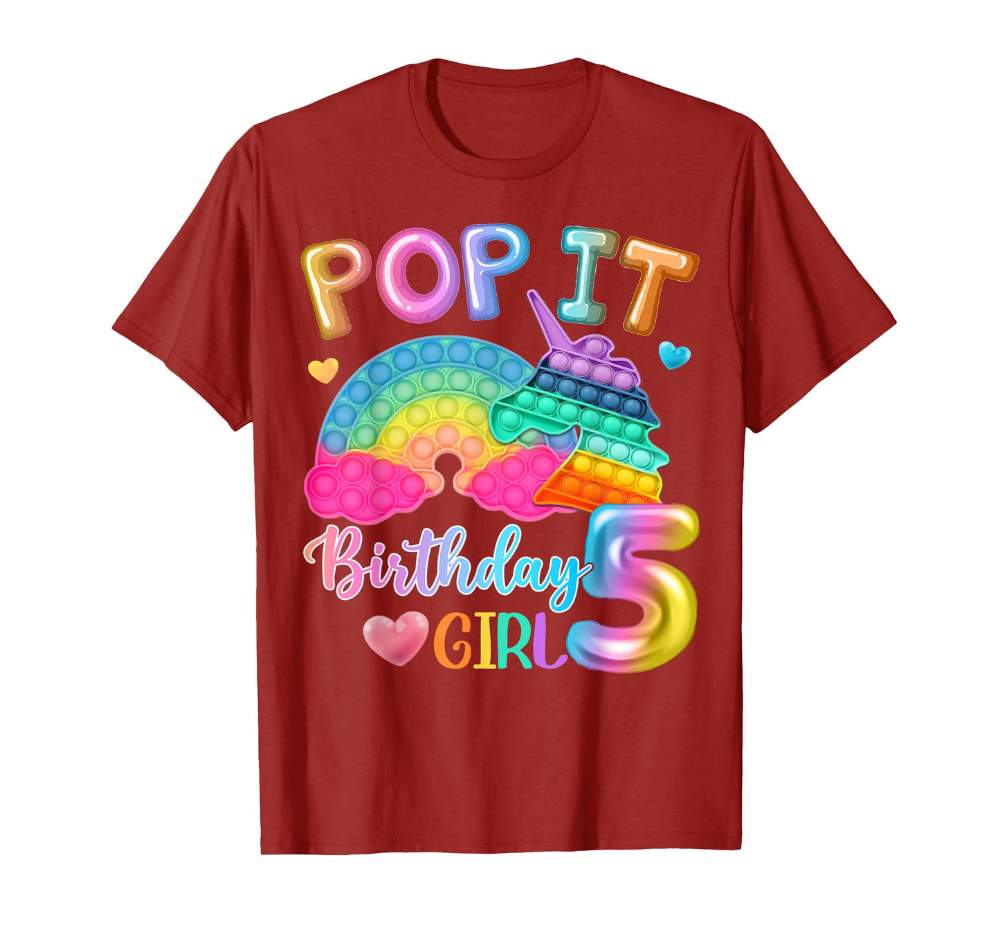Kids Pop It Birthday Girl 5 for 5yr Old Girls Unicorn Party T-Shirt