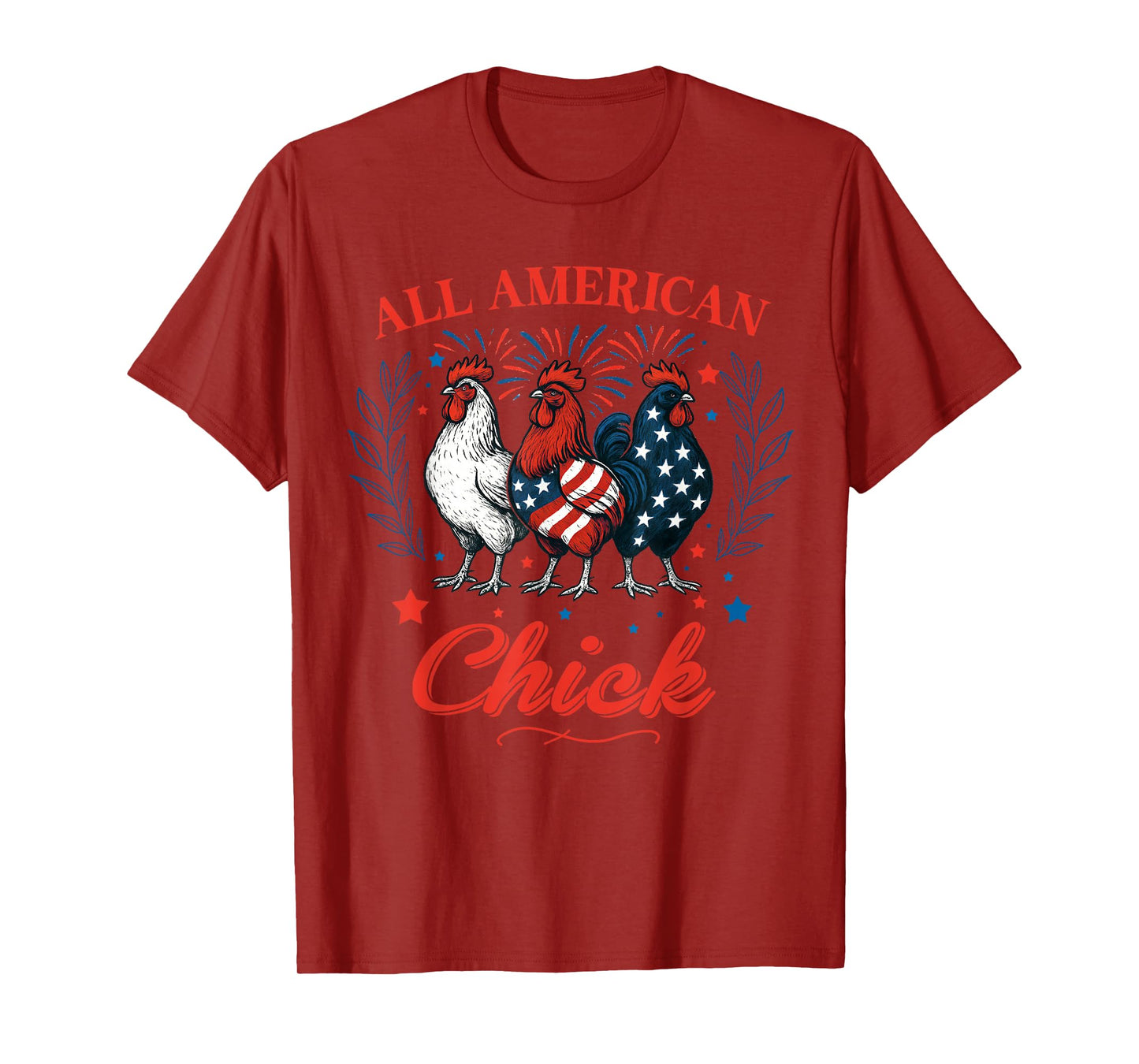 All American Chick Red White Blue Chicken 4th of July Mens T-Shirt