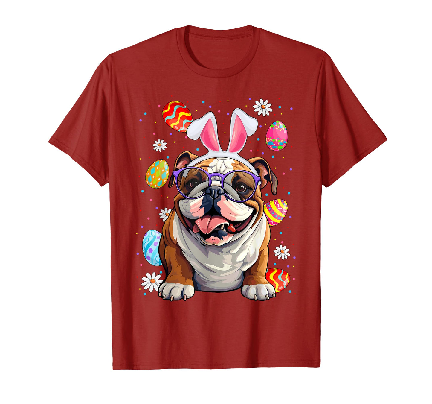 Cute English Bulldog Dog With Bunny Ears & Egg Easter Day T-Shirt
