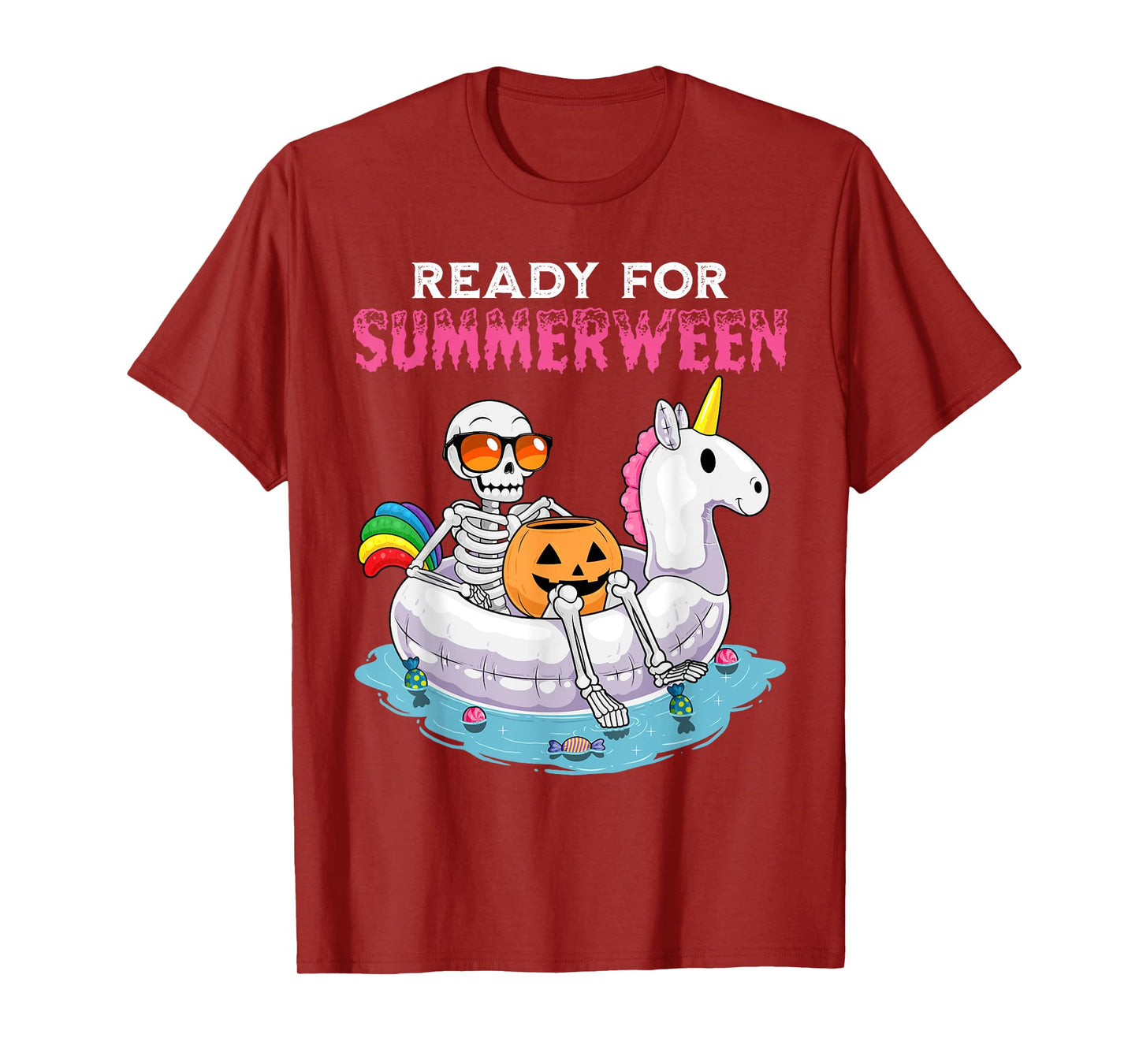 Ready For Summerween Funny Summer Skeleton Unicorn Halloween T-Shirt