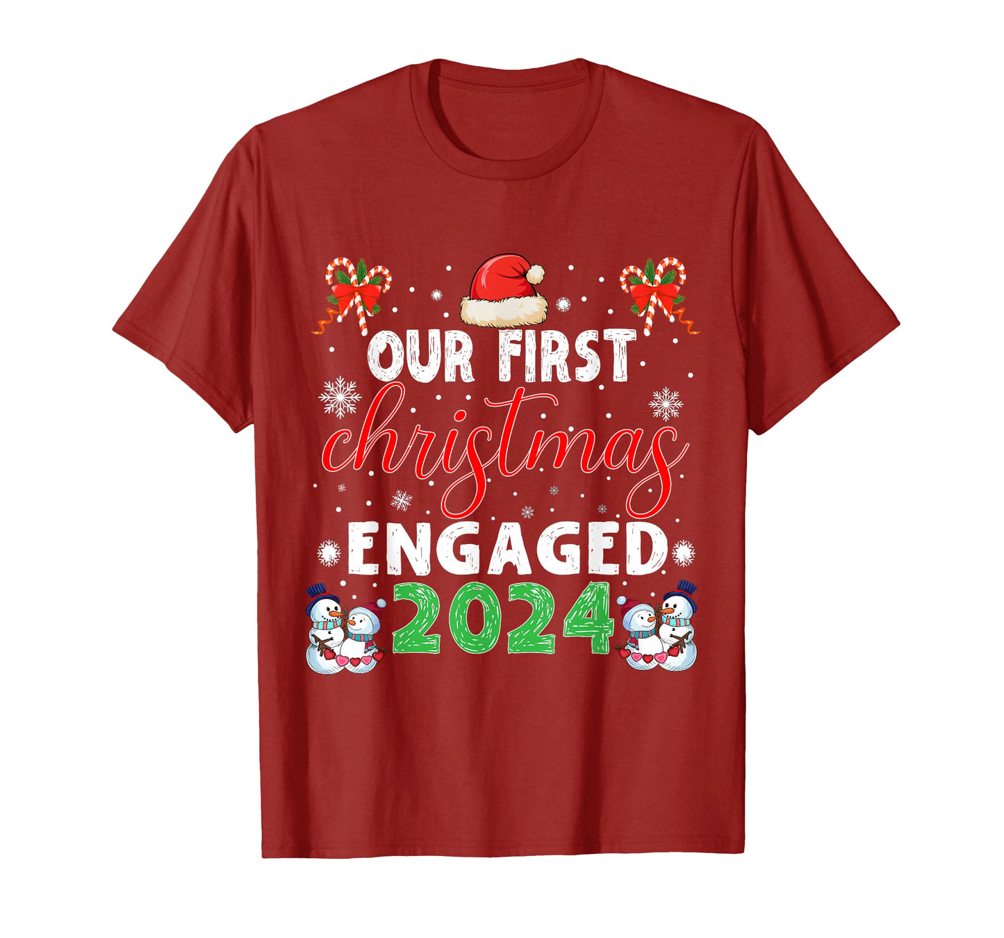 Christmas Couple tees Our First Christmas Engaged 2024 Funny Couple Xmas Pajamas T-Shirt