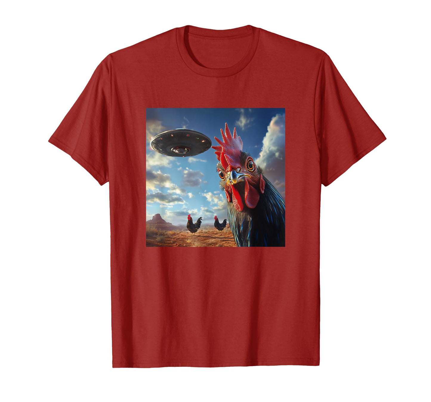 Chicken Hum Selfie with UFOs Weird Print Graphic Space Funny T-Shirt