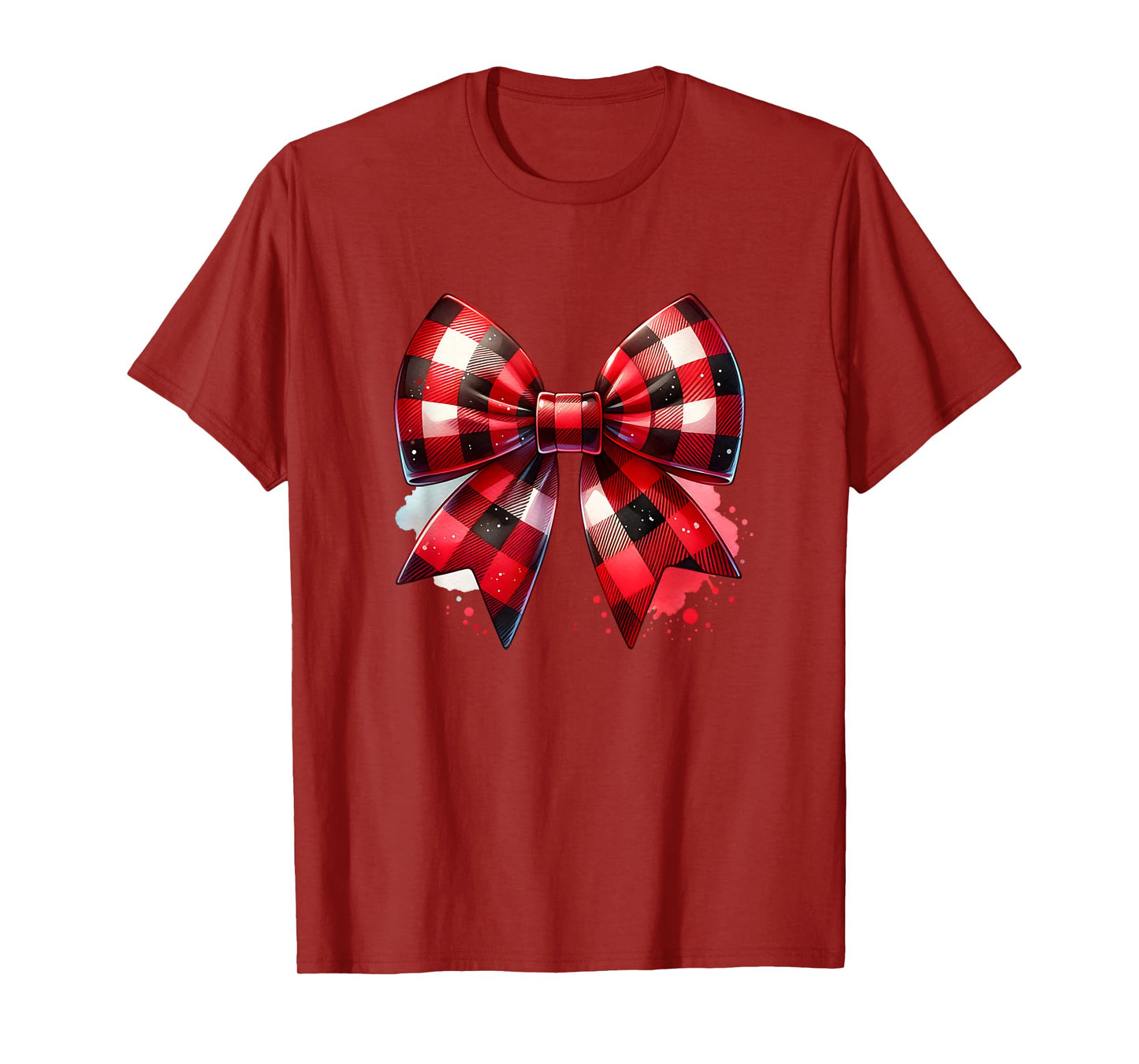 Coquette Bow Christmas Red Buffalo Plaid Xmas Womens T-Shirt