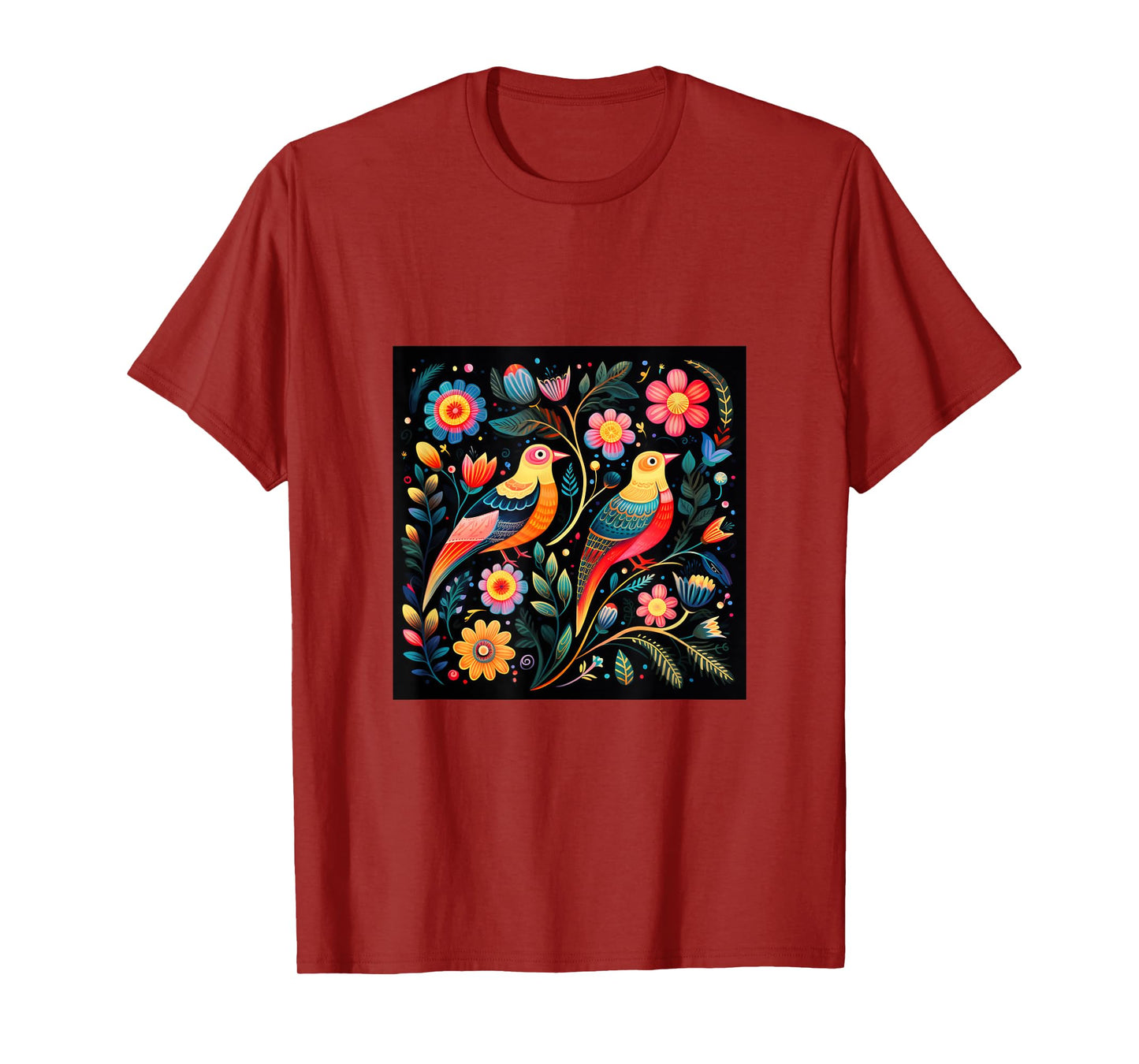 Mexican Embroidery Pattern Art Birds Flowers T-Shirt