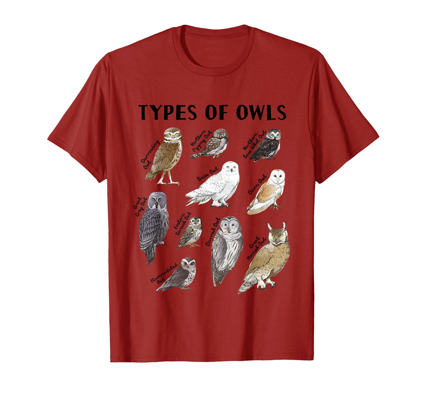 Types of Owls Educational Collection Cute Owl Lover Gift T-Shirt